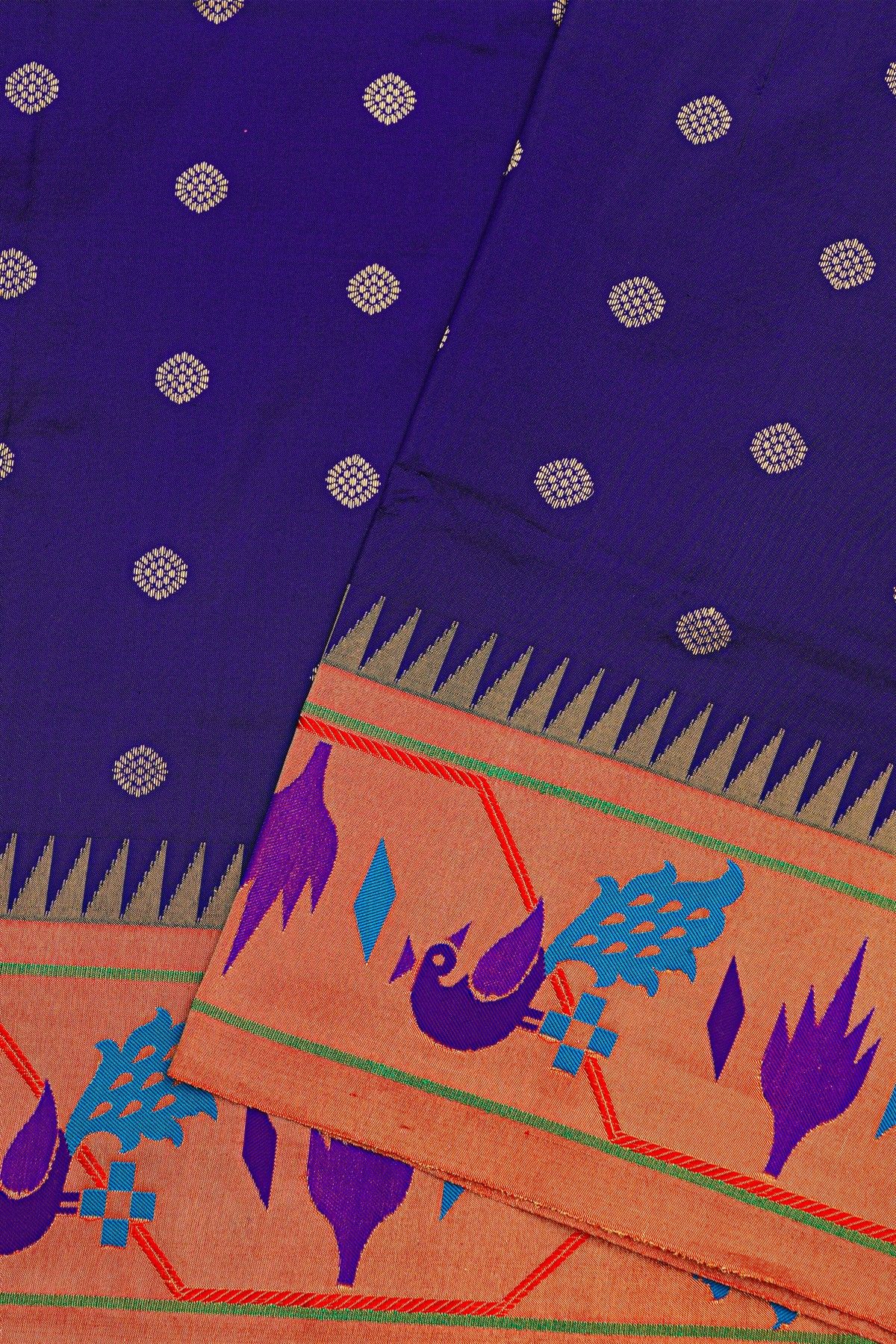 Narayanpet Silk Royal Blue Saree With Peacocks In Paithani Border