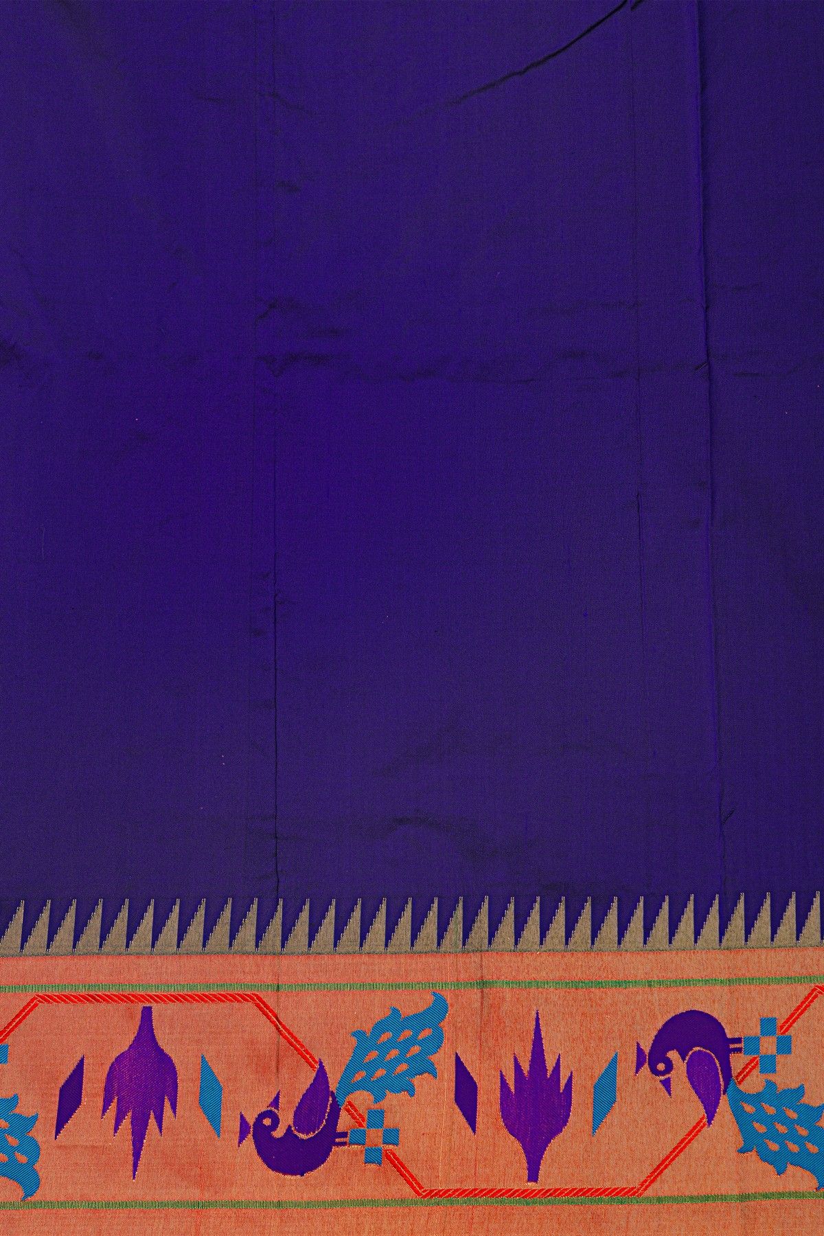Narayanpet Silk Royal Blue Saree With Peacocks In Paithani Border