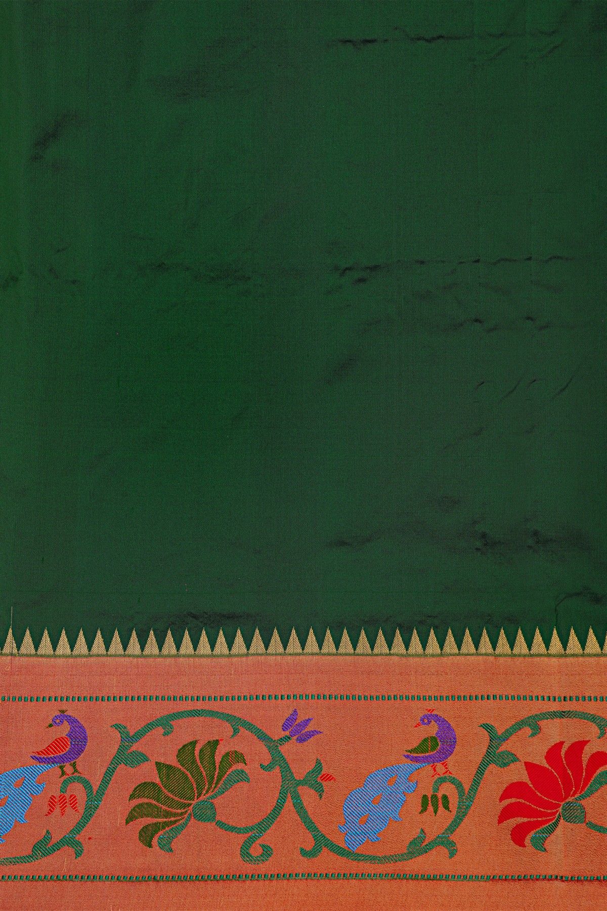 Narayanpet Silk Bottle Green Saree With Paithani Pallu And Border