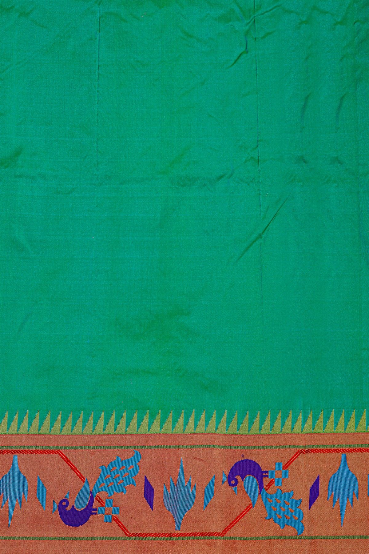 Narayanpet Silk Sea Green Saree With Peacocks In Paithani Border