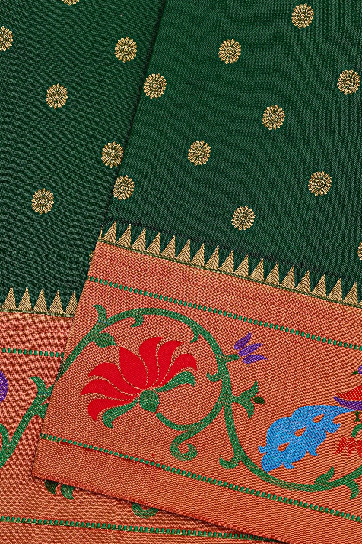 Narayanpet Silk Dark Green Saree With Paithani Border