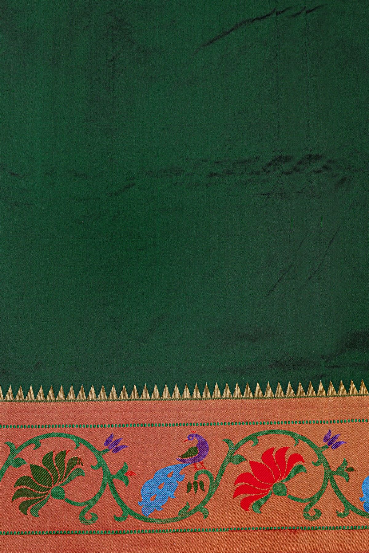 Narayanpet Silk Dark Green Saree With Paithani Border