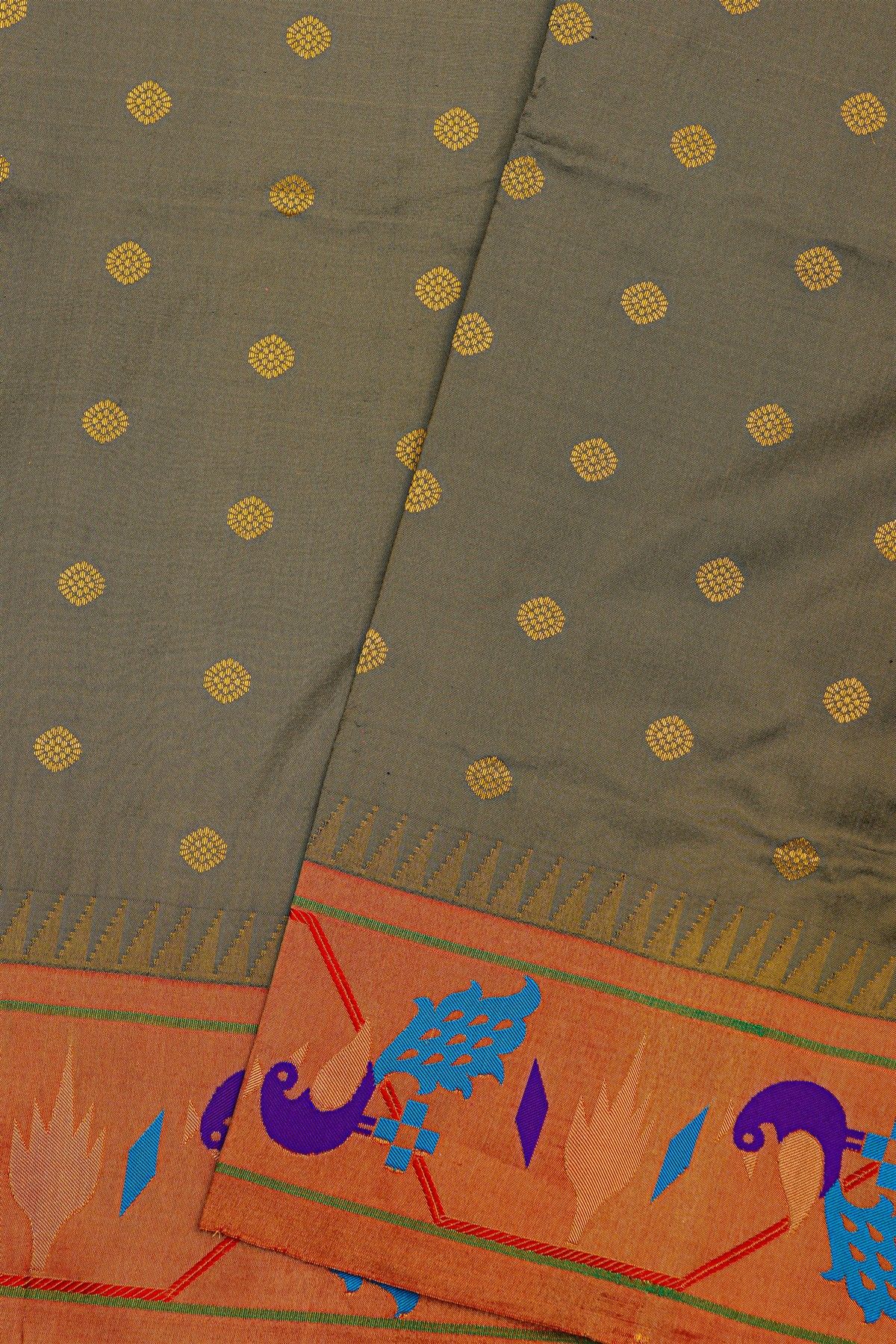 Narayanpet Silk Grey Saree With Paithani Pallu And Border