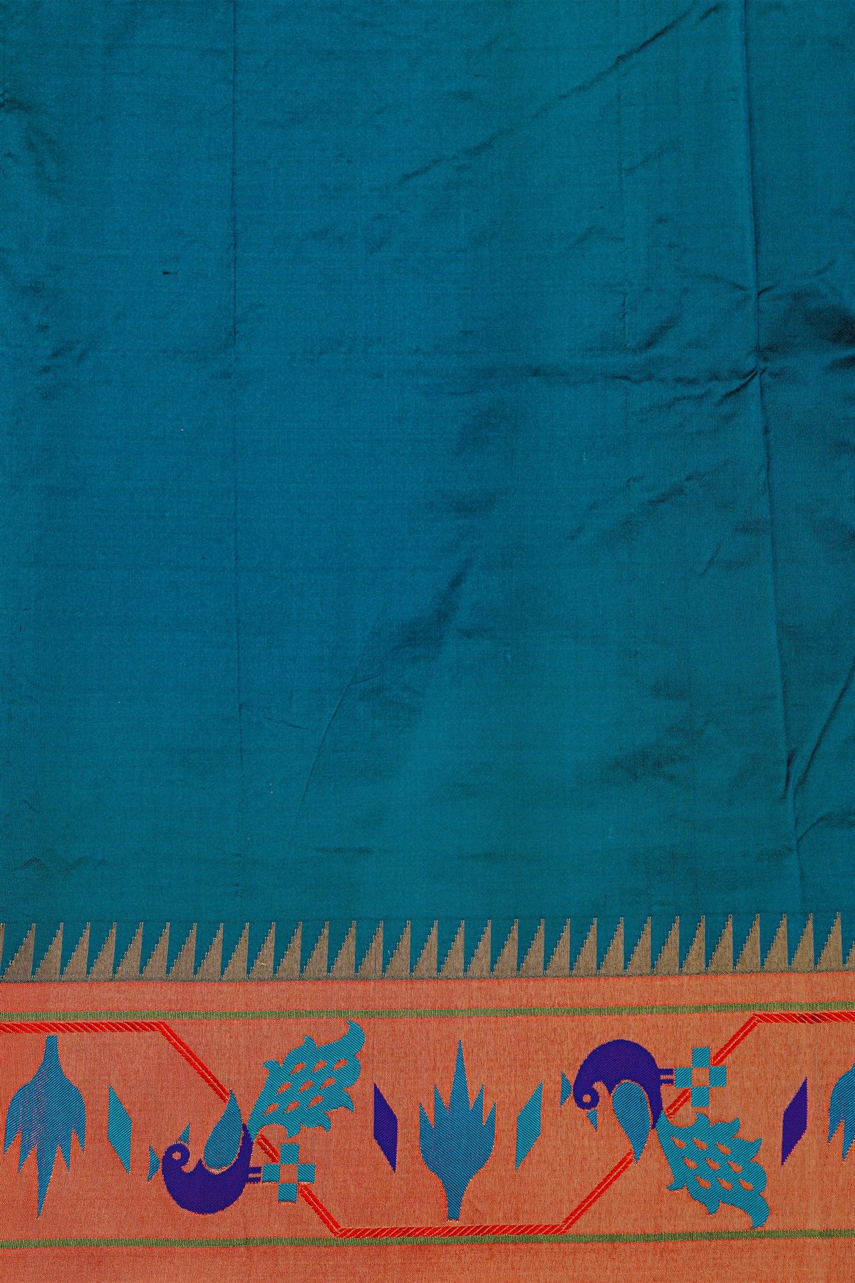 Narayanpet Silk Teal Blue Saree With Paithani Border