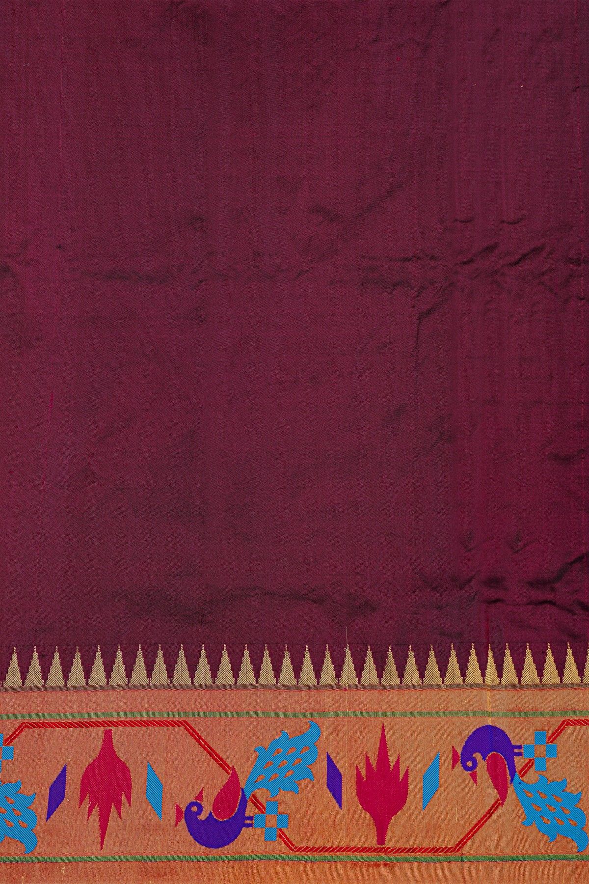 Narayanpet Silk Burgundy Saree With Paithani Pallu And Border