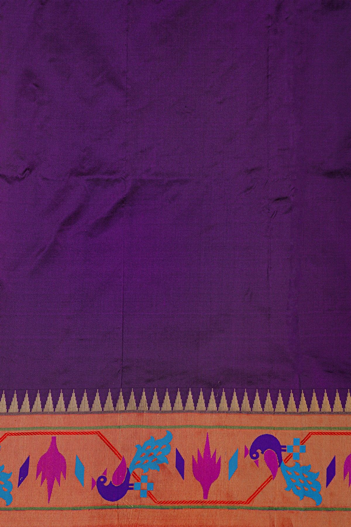 Narayanpet Silk Dark Purple Saree With Florals And Peacocks Paithani Border