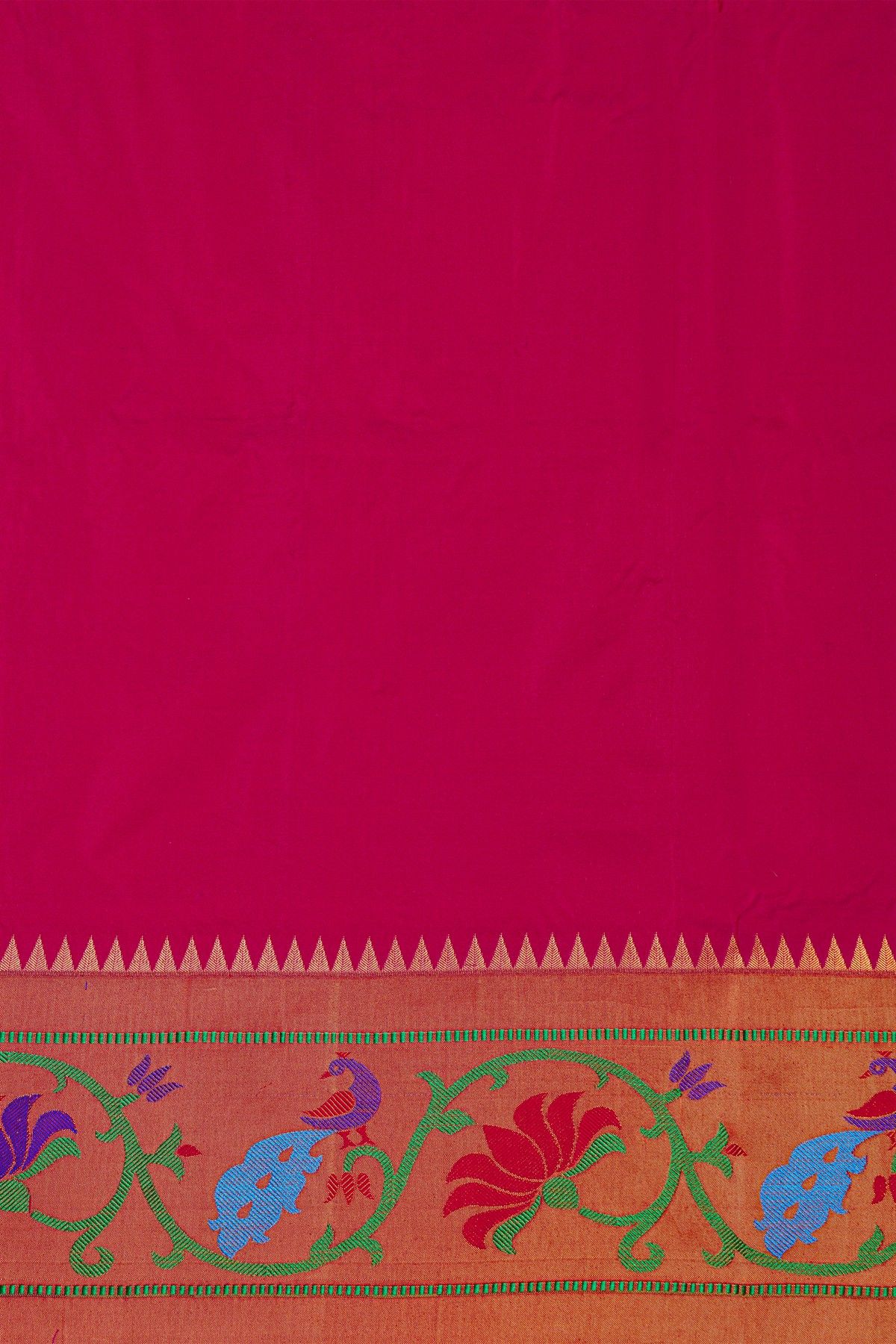 Narayanpet Silk Rani Pink Saree Florals And Peacocks In Paithani Border