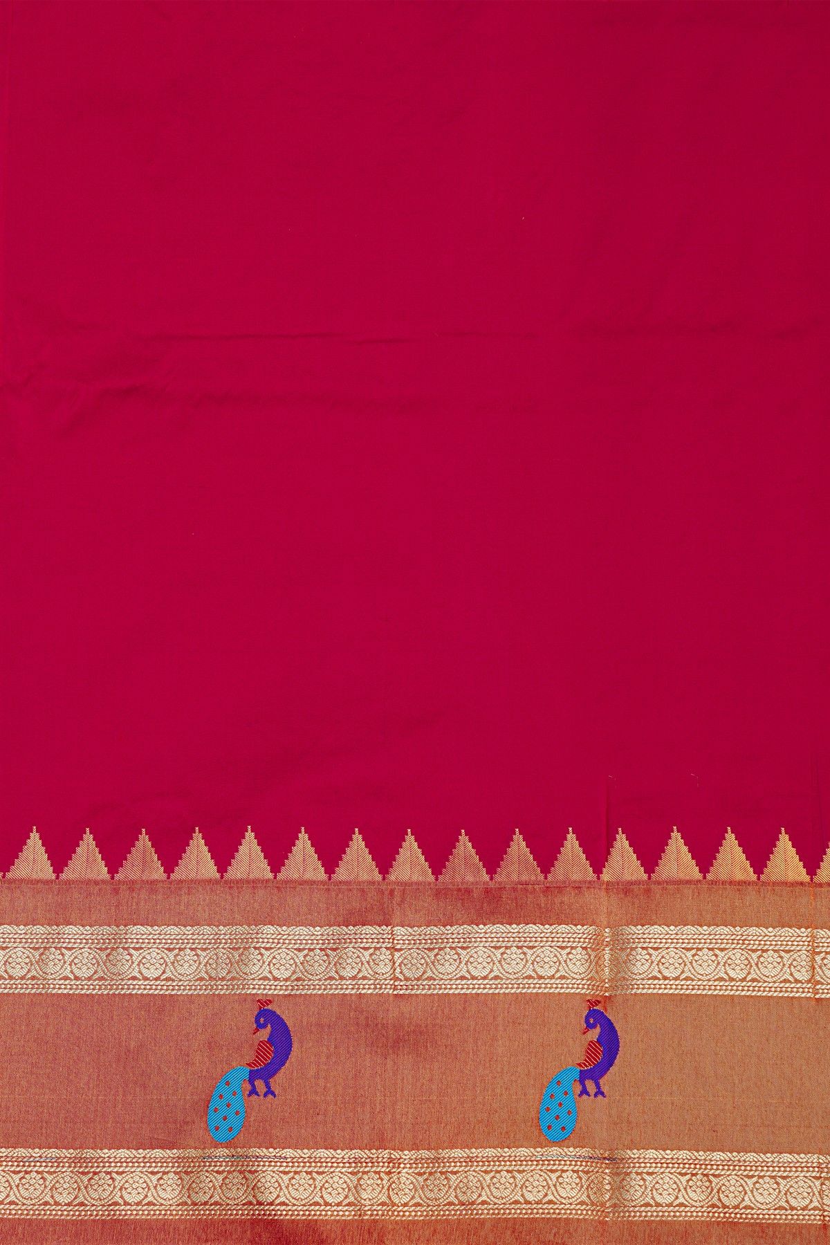 Narayanpet Silk Rani Pink Saree With Contrast Peacock Motifs Border