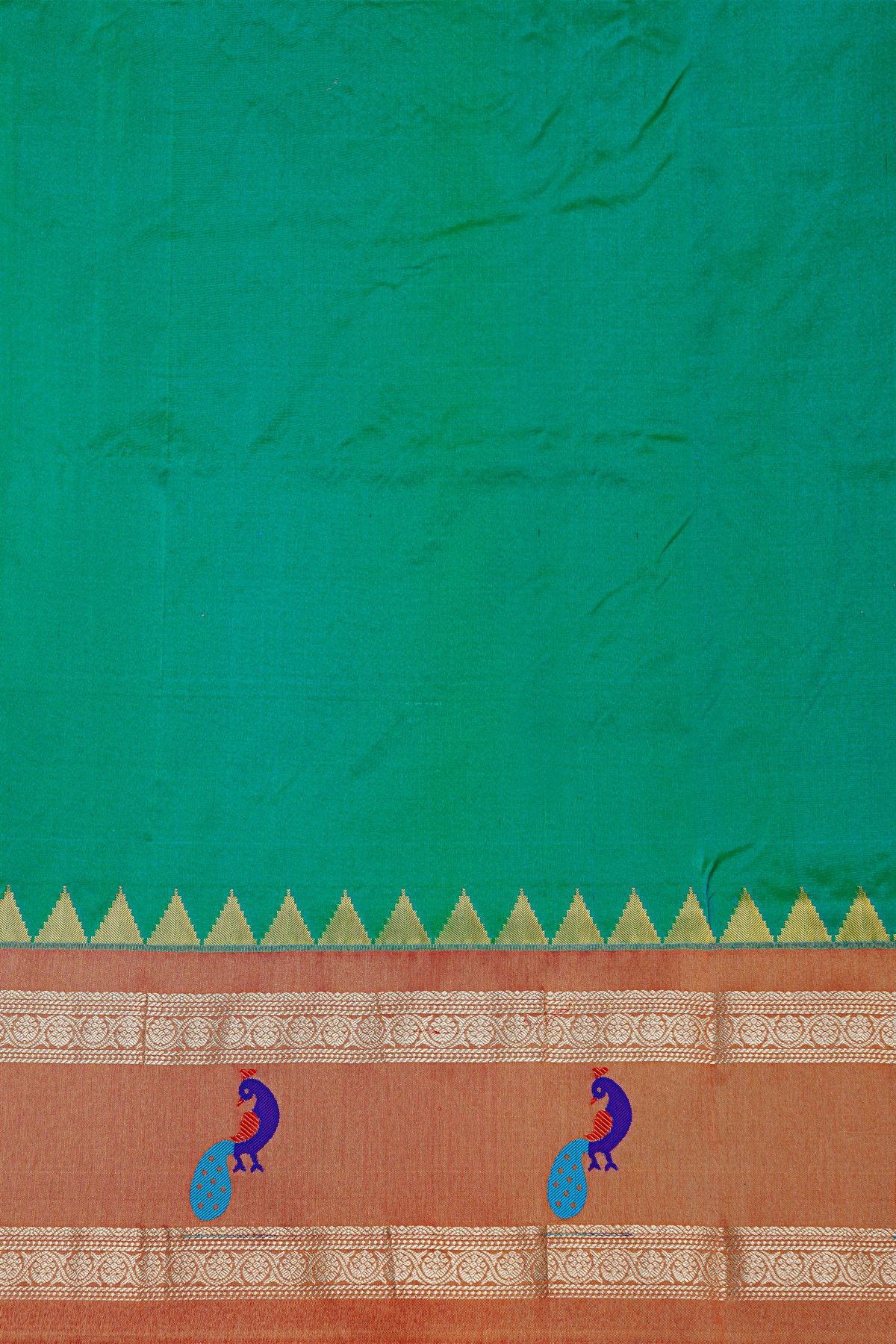 Narayanpet Silk Sea Green Saree With Contrast Peacock Motifs Border