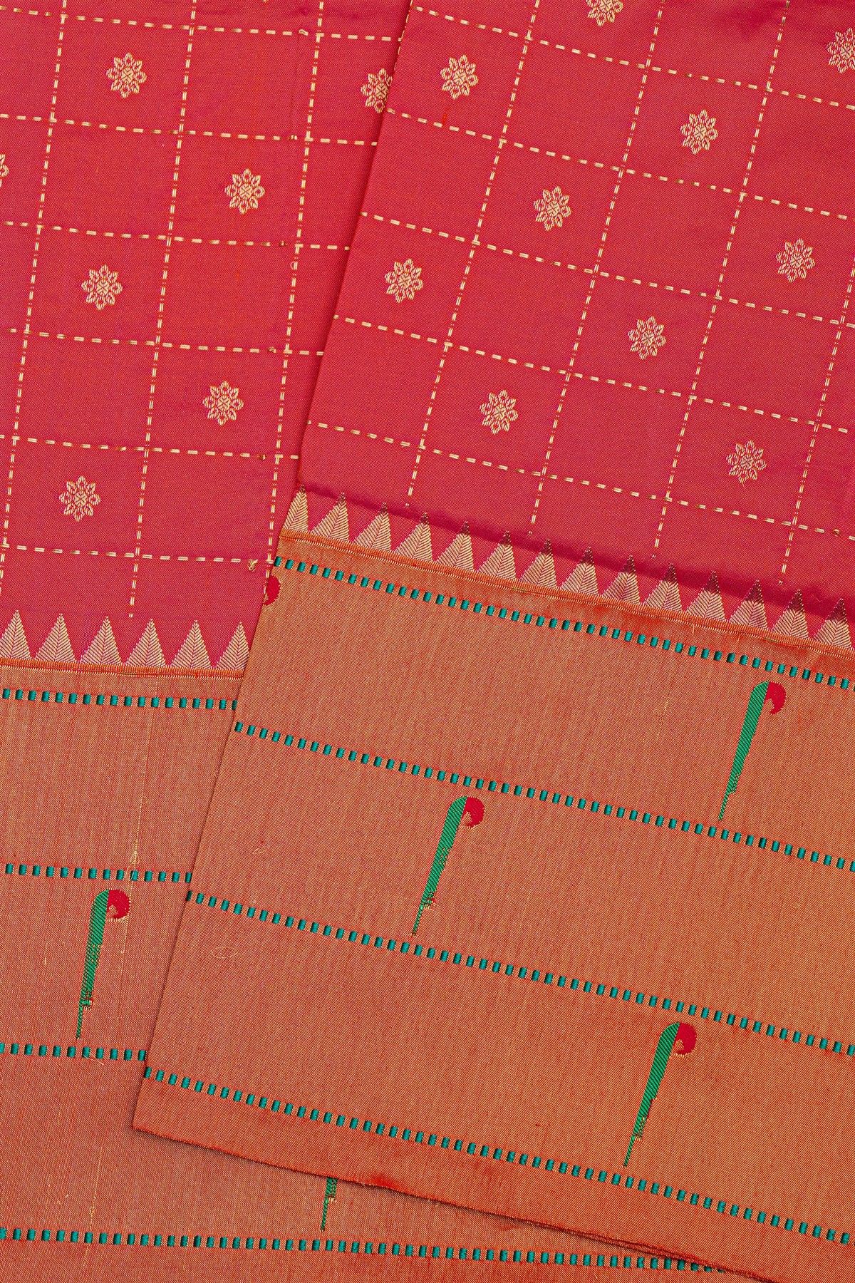 Narayanpet Silk Onion Pink Saree With Muniya Buttis Border