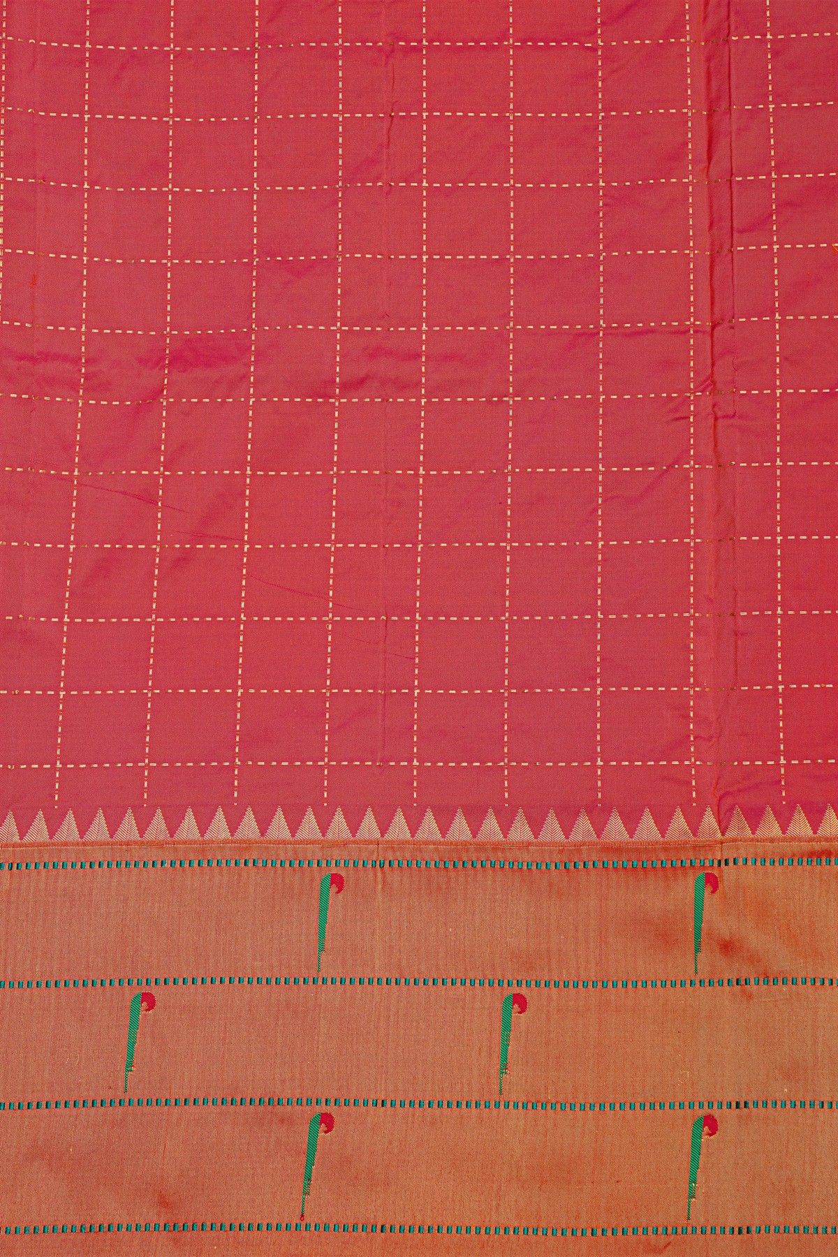 Narayanpet Silk Onion Pink Saree With Muniya Buttis Border