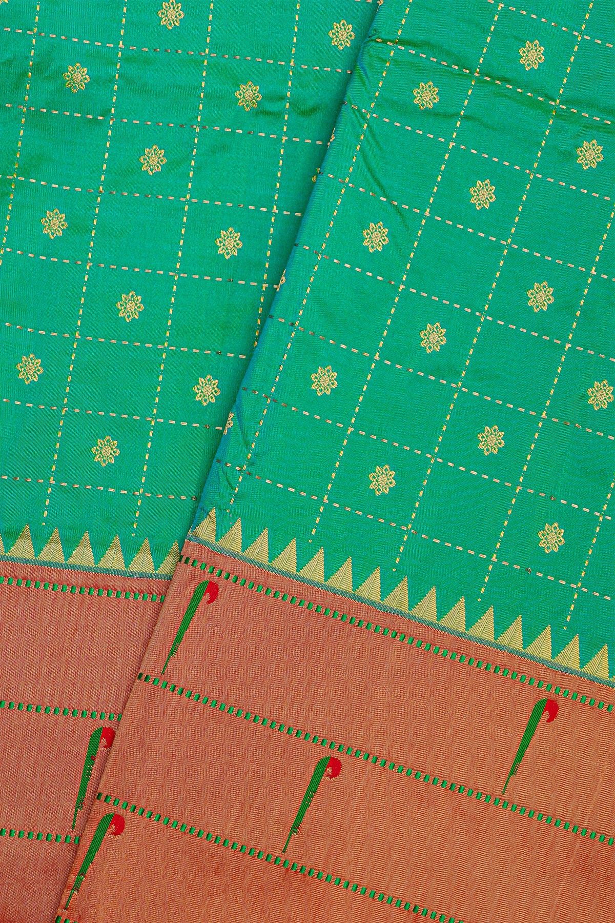Narayanpet Silk Sea Green Saree With Muniya Buttis Border