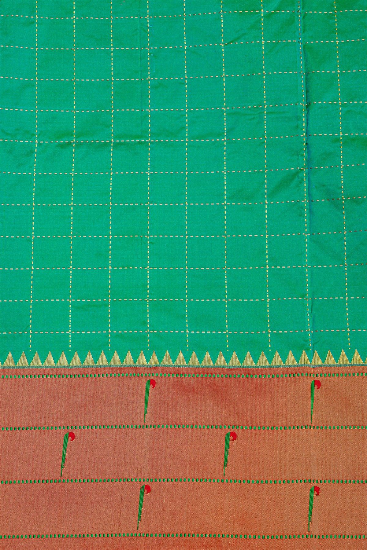 Narayanpet Silk Sea Green Saree With Muniya Buttis Border