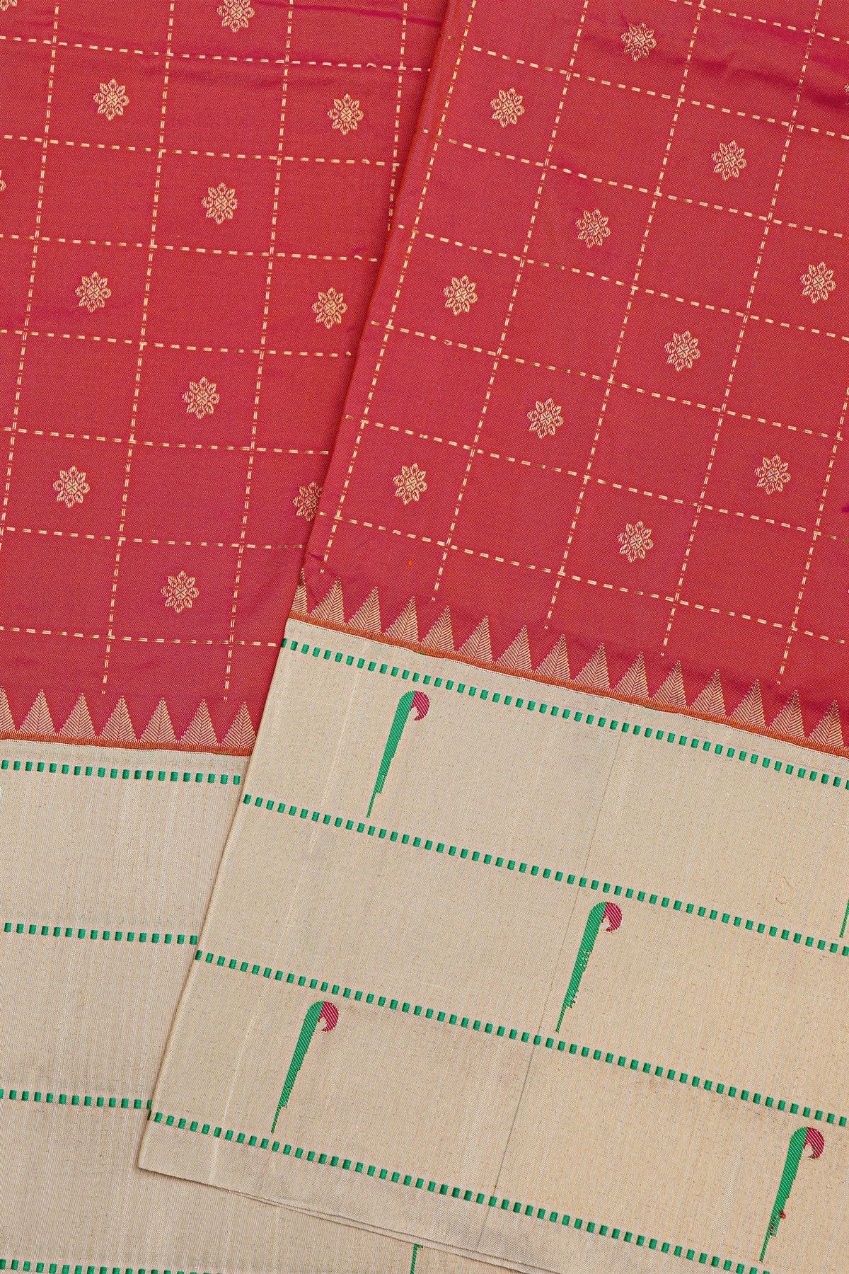 Narayanpet Silk Red Saree With Muniya Buttis Border