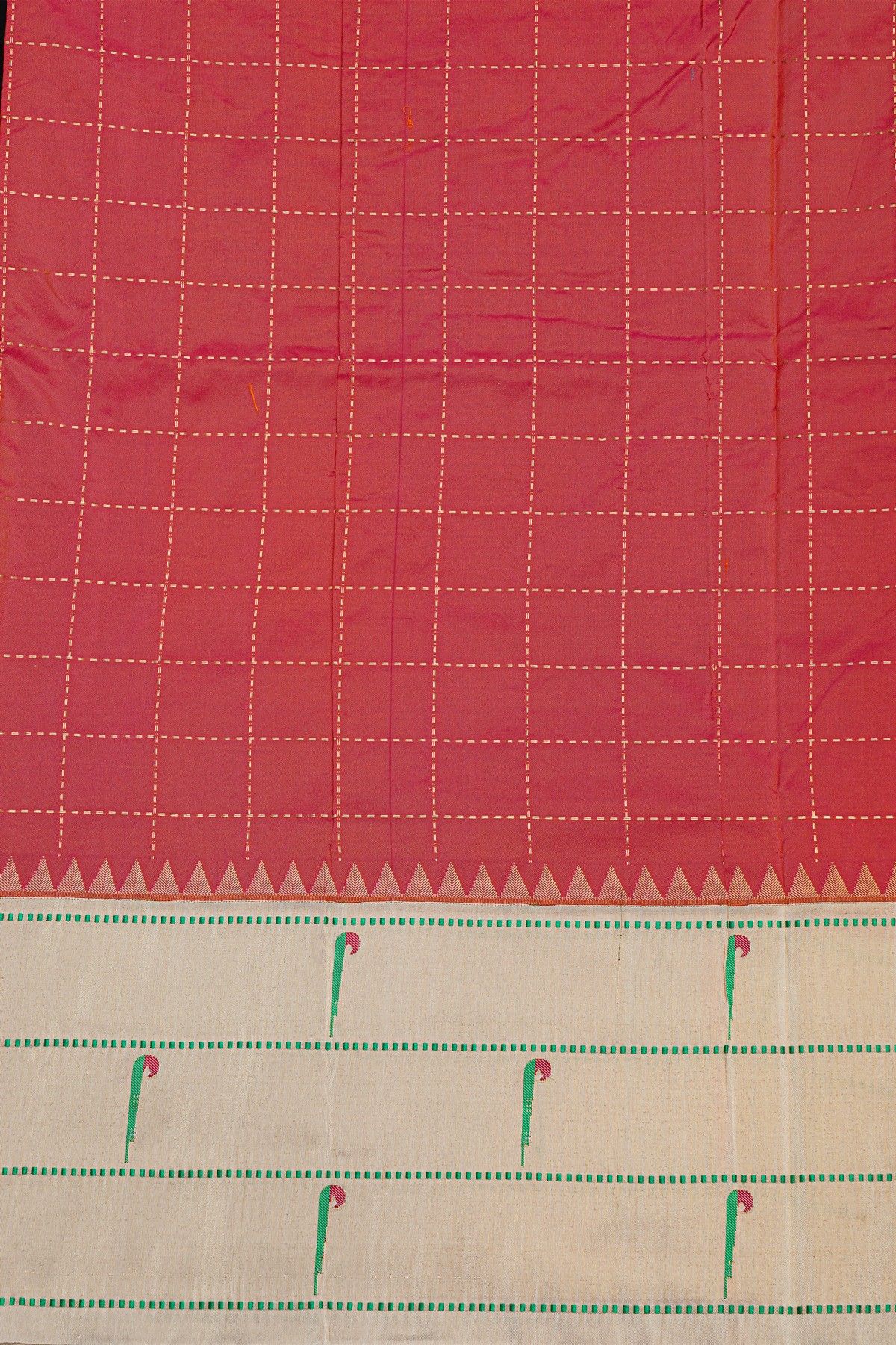 Narayanpet Silk Red Saree With Muniya Buttis Border