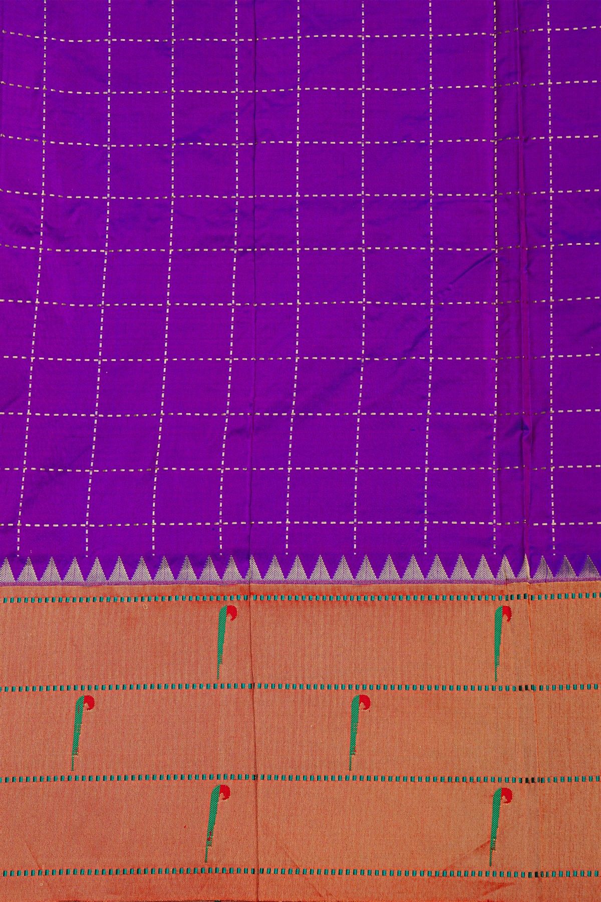 Narayanpet Silk Dark Purple Saree With Muniya Buttis Border
