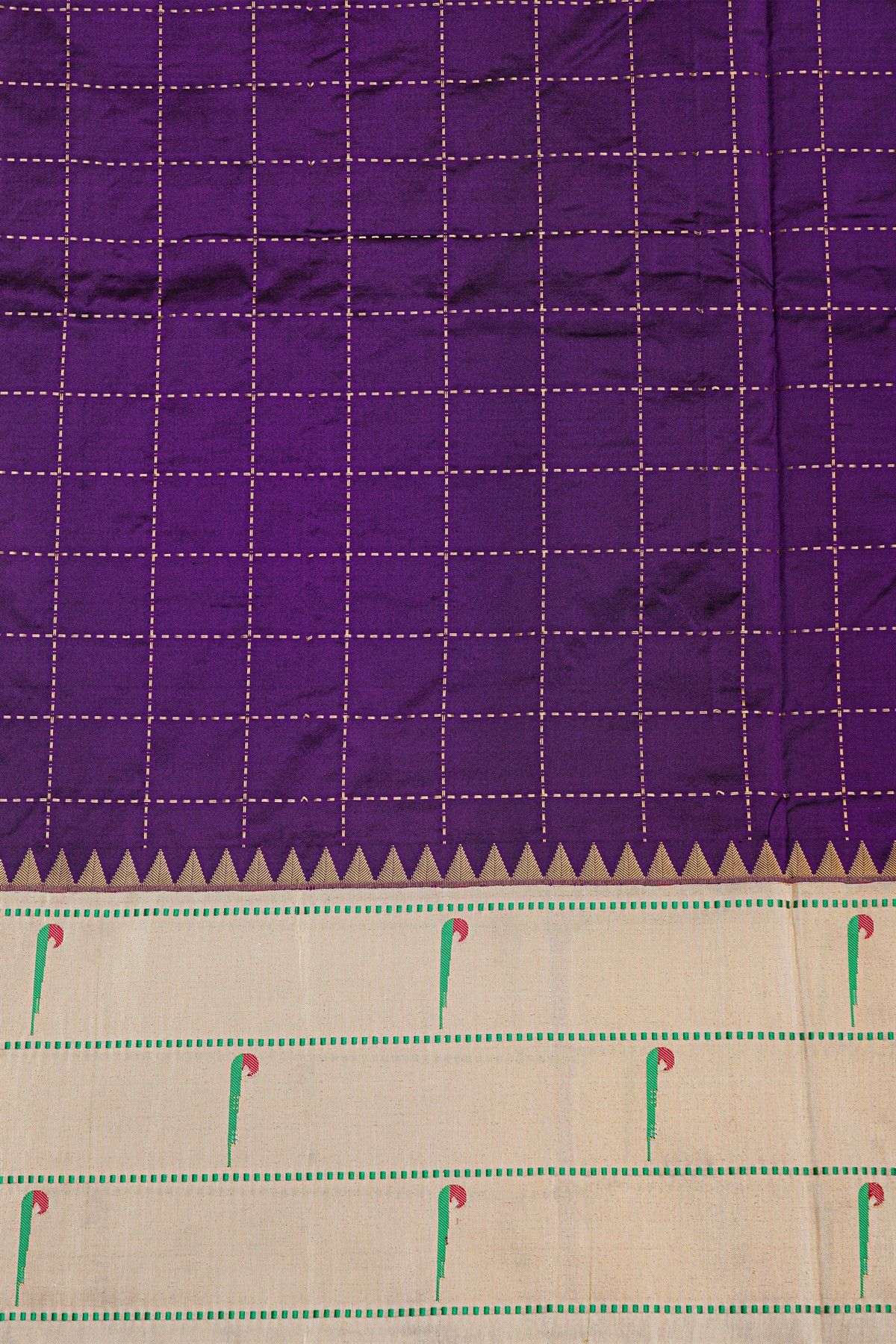 Narayanpet Silk Violet Saree With Muniya Buttis Border