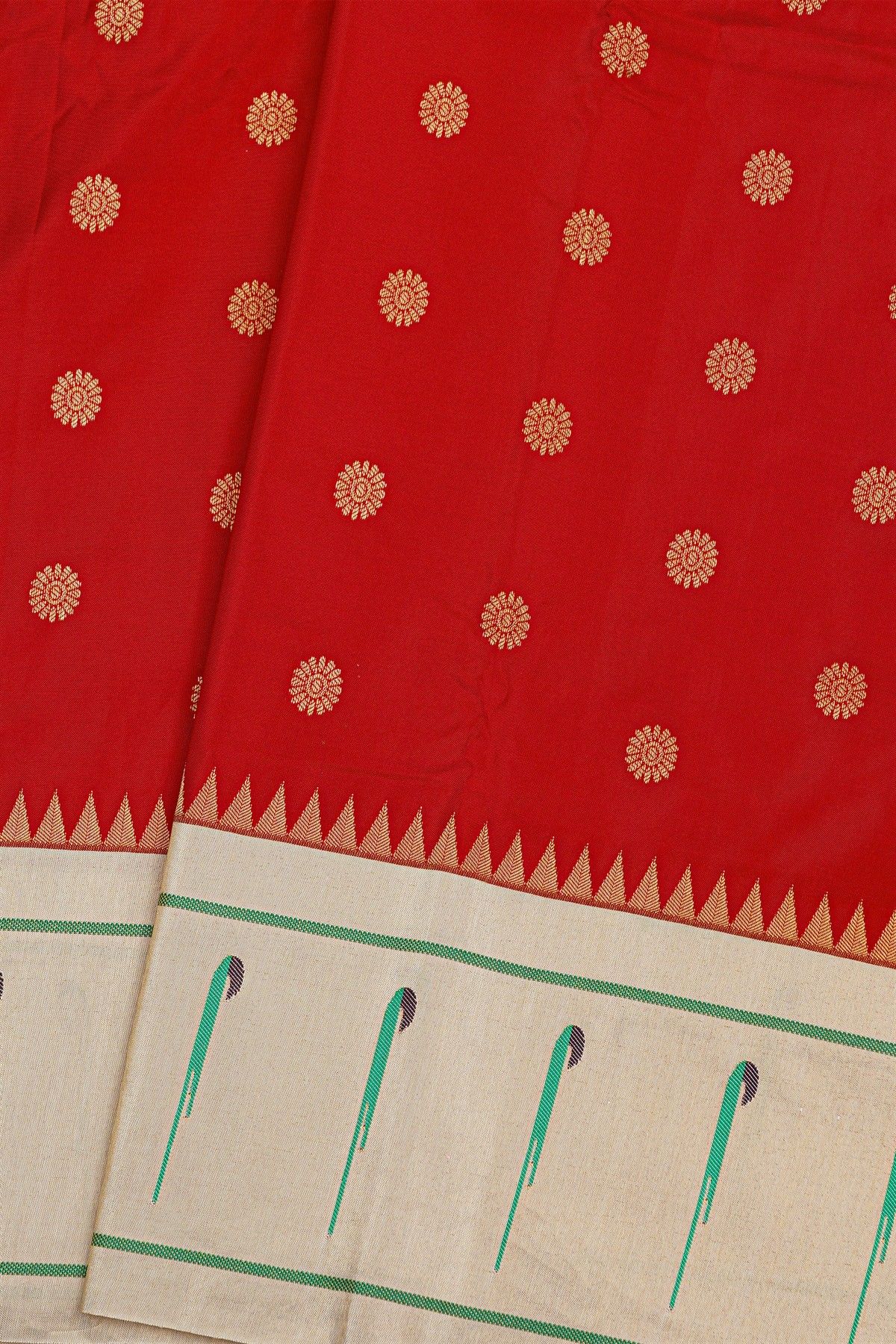 Narayanpet Silk Red Saree With Muniya Buttis Border
