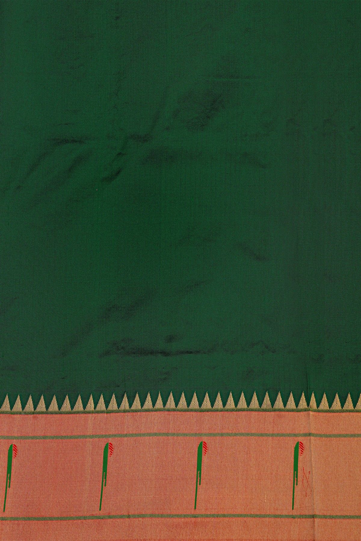 Narayanpet Silk Bottle Green Saree With Muniya Buttis Border