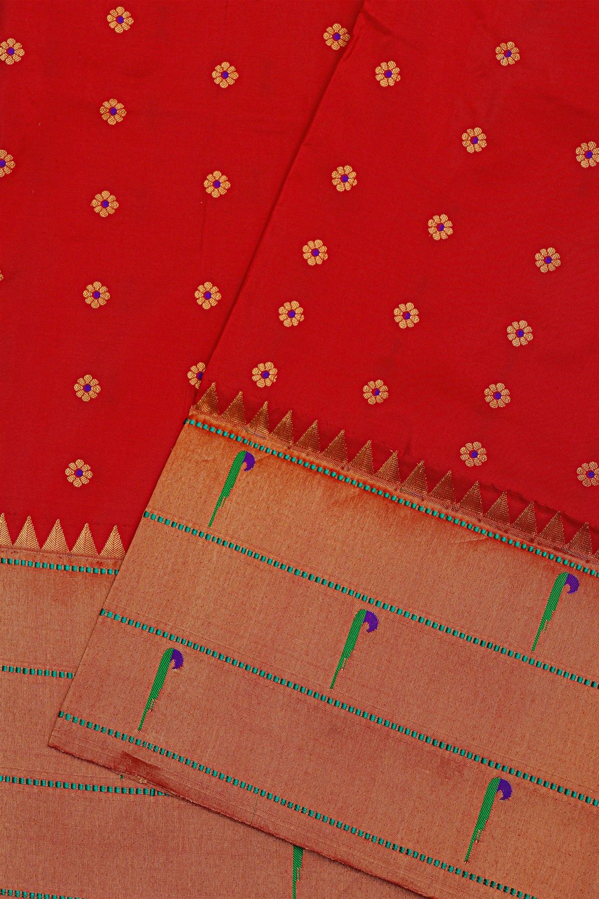 Narayanpet Silk Red Saree With Muniya Buttis Border