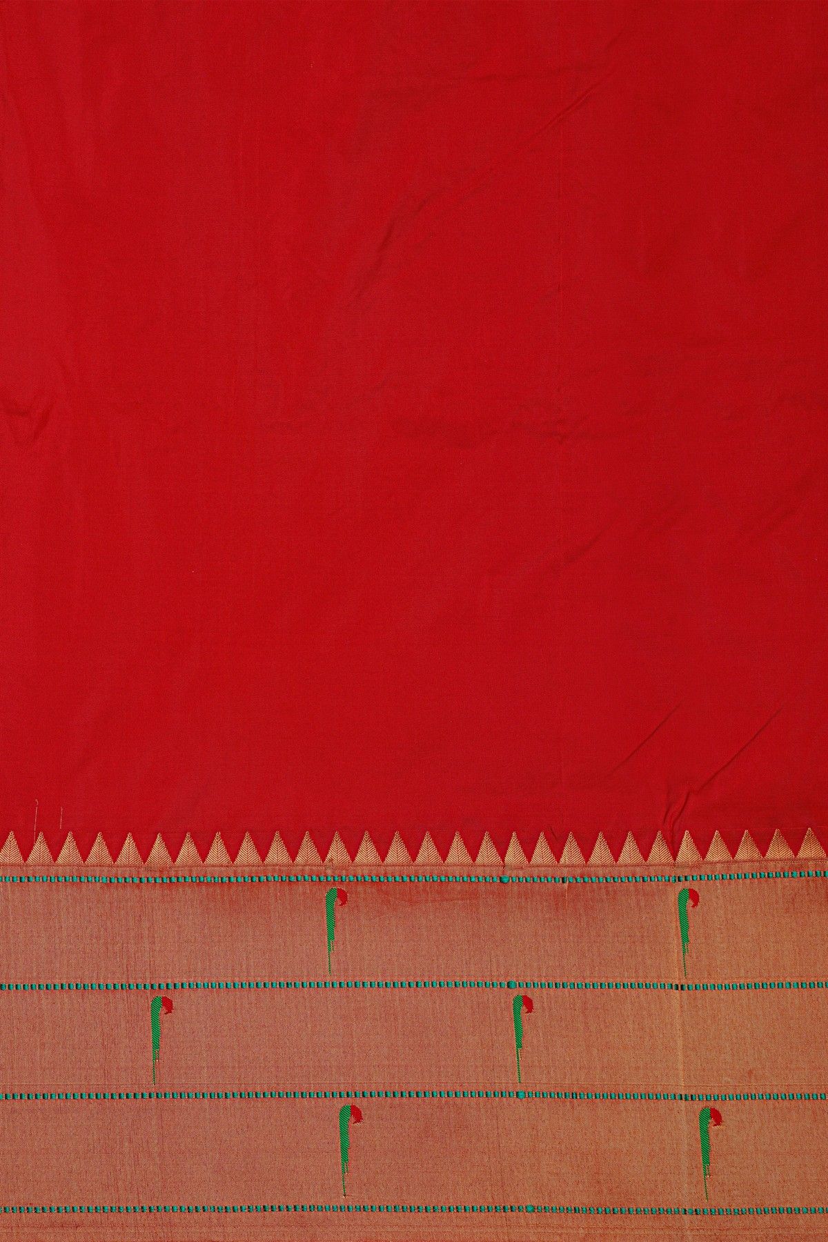Narayanpet Silk Red Saree With Muniya Buttis Border