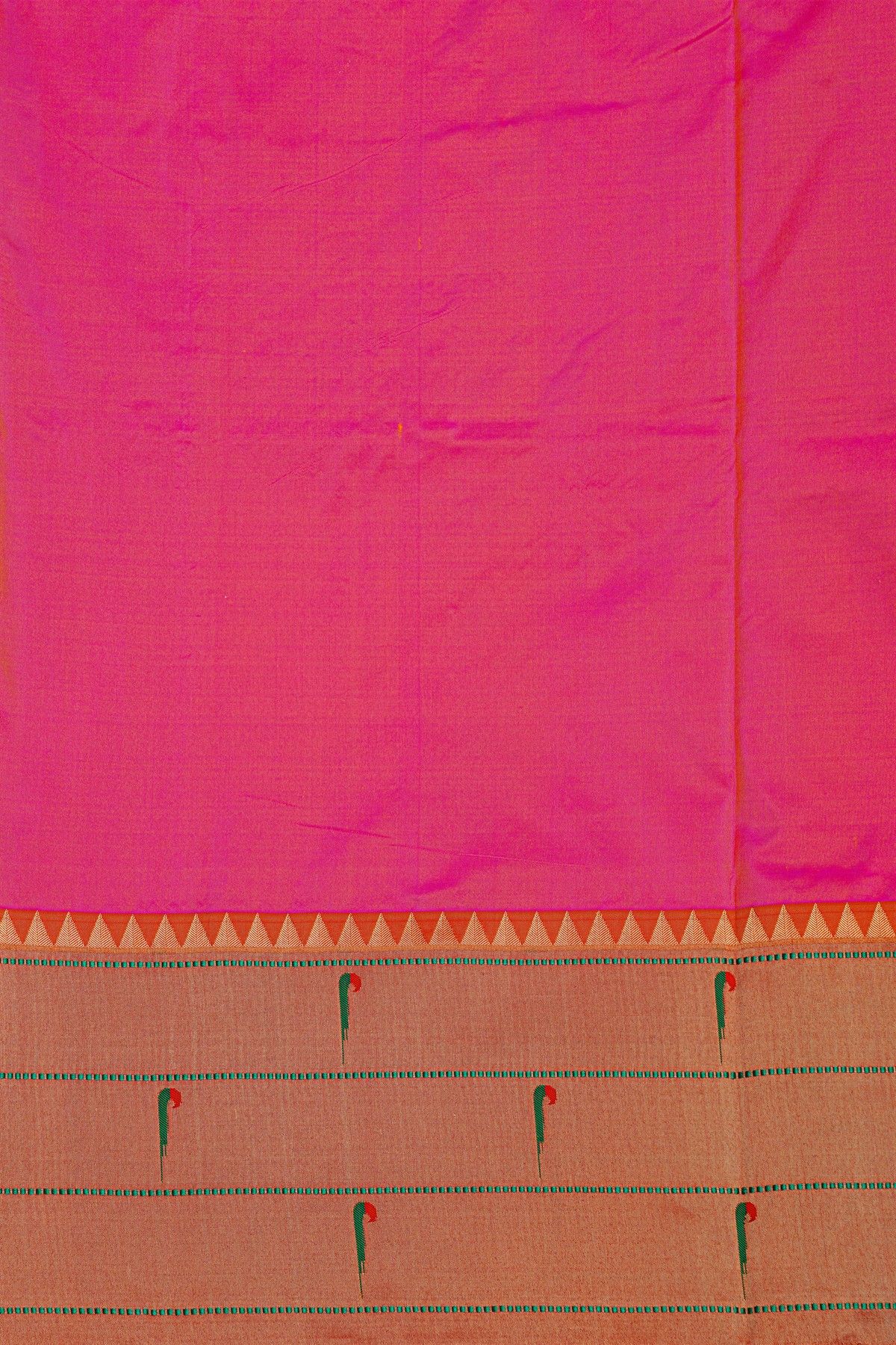 Narayanpet Silk Rani Pink Saree With Muniya Buttis Border