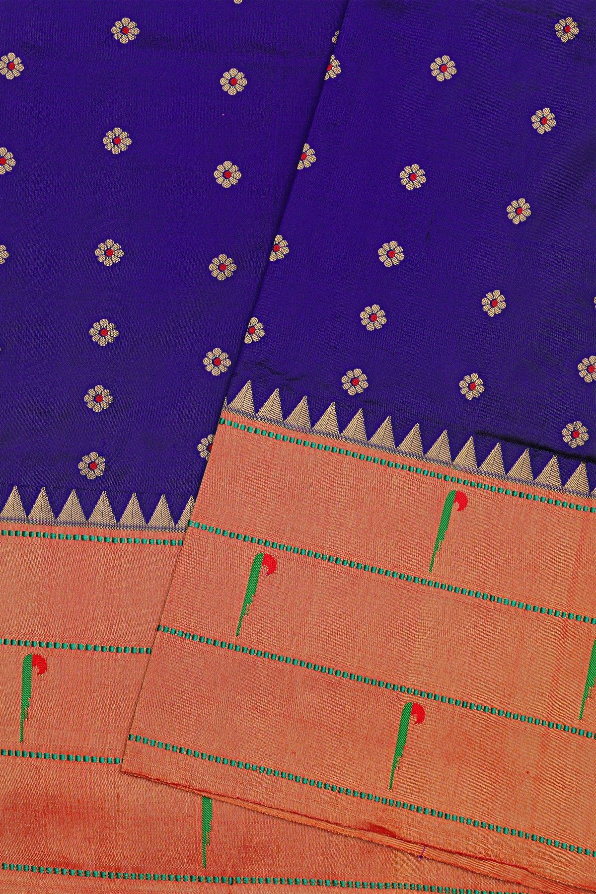 Narayanpet Silk Royal Blue Saree With Muniya Buttis Border
