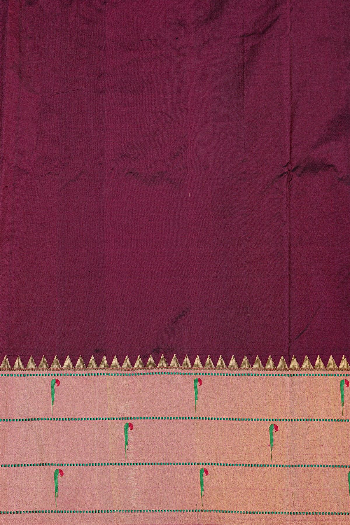 Narayanpet Silk Dark Wine Saree With Muniya Buttis Border