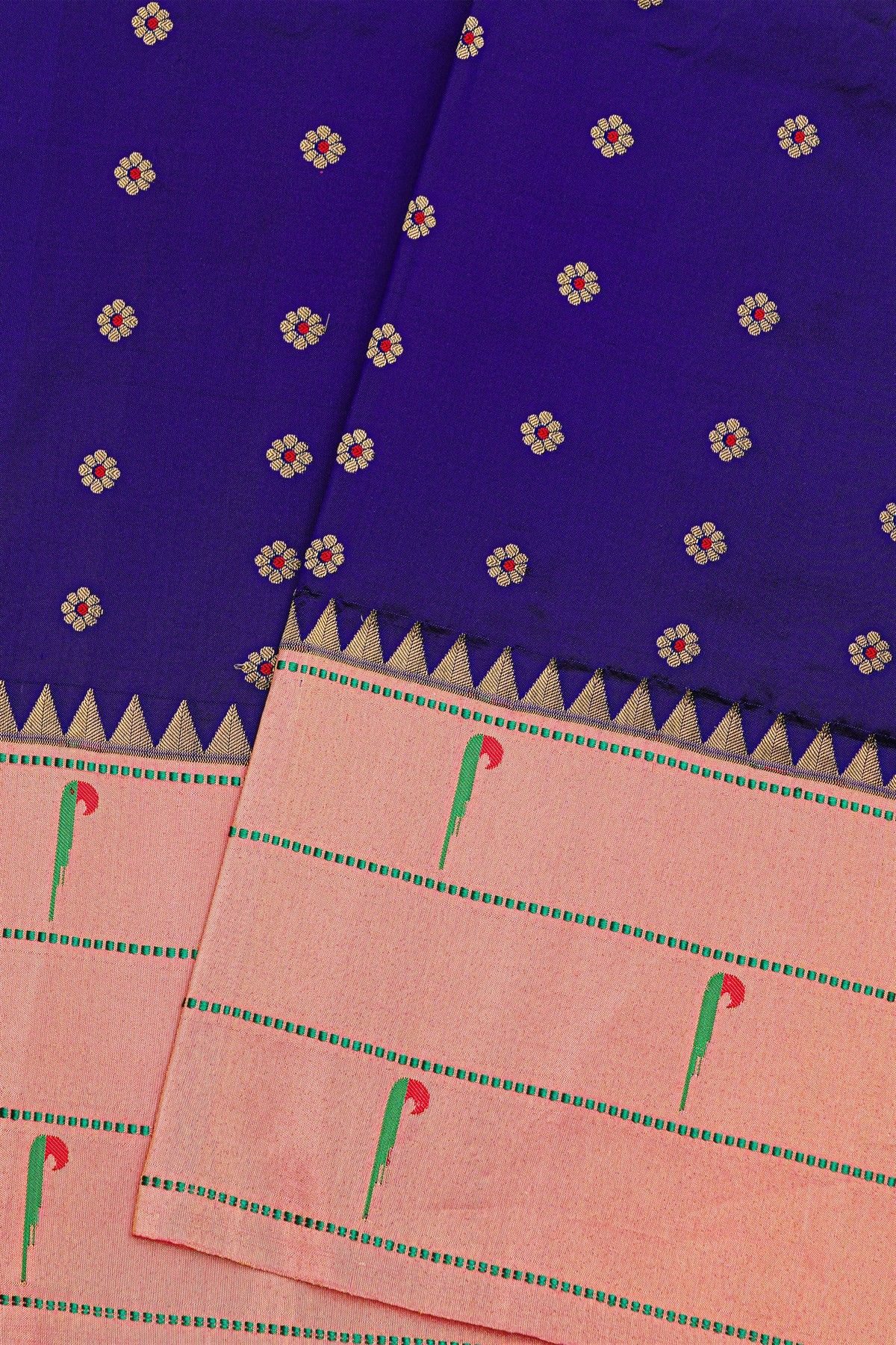 Narayanpet Silk Navy Blue Saree With Muniya Buttis Border