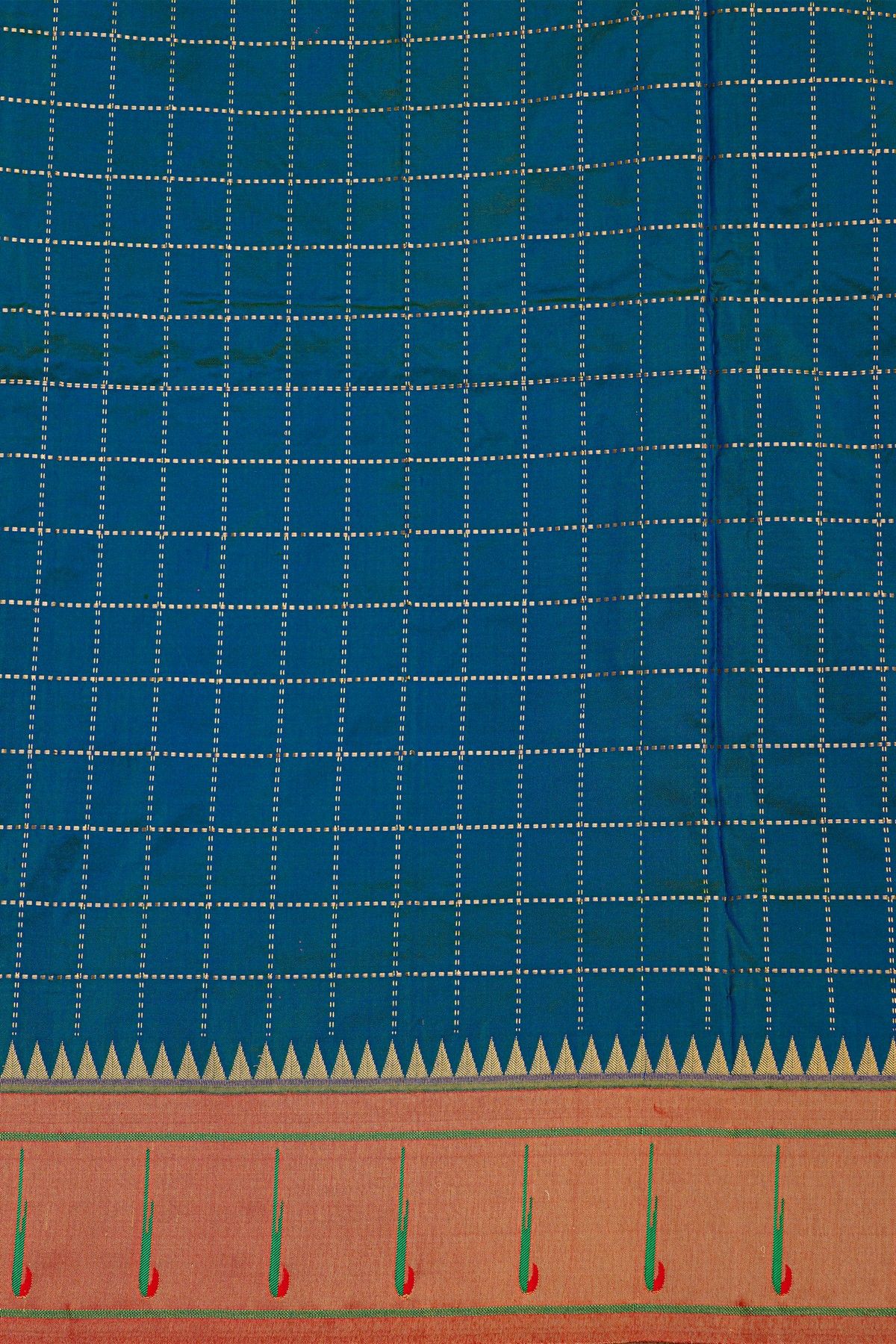 Narayanpet Silk Teal Blue Saree With Muniya Buttis Border