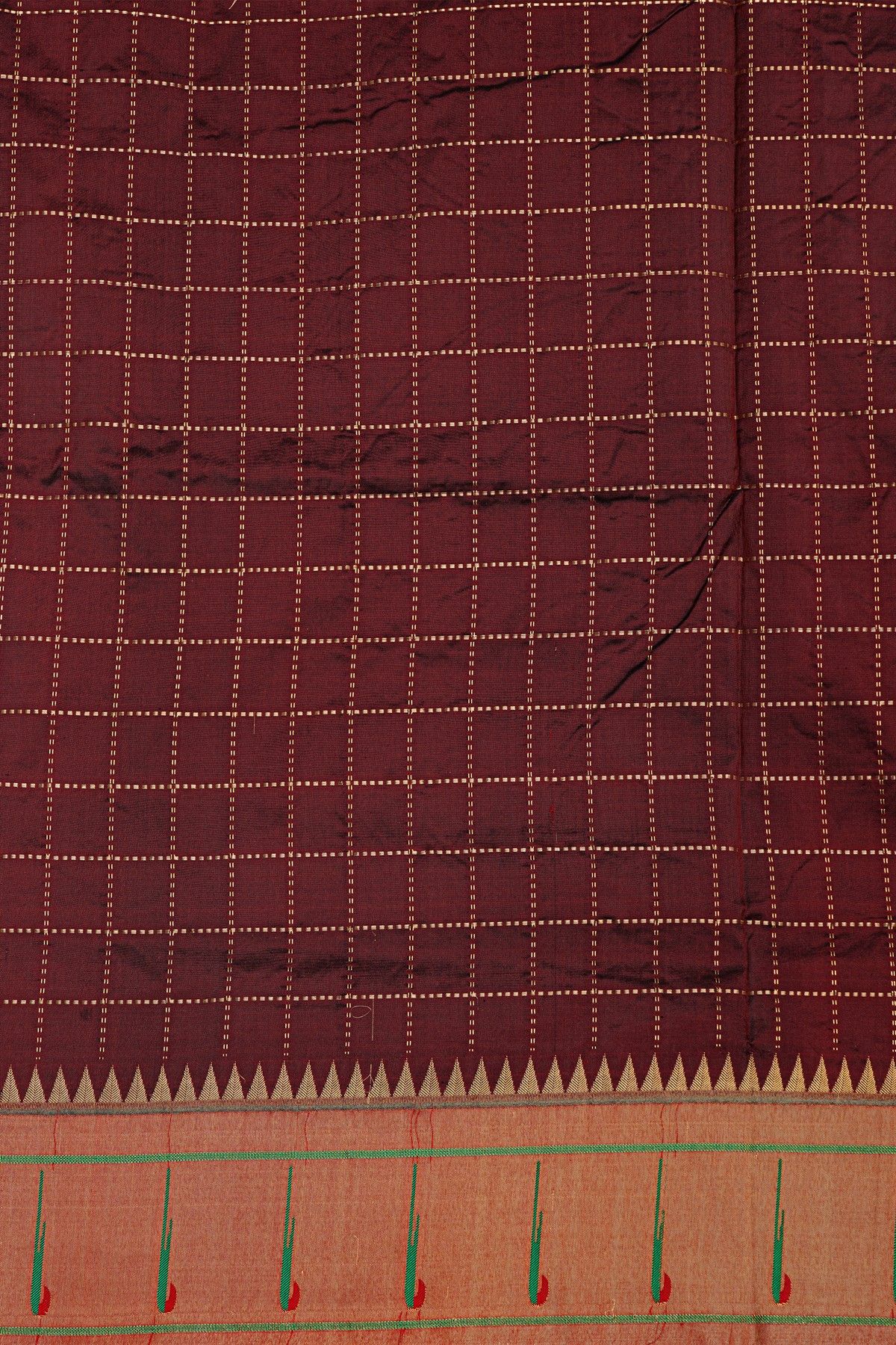 Narayanpet Silk Brick Brown Saree With Muniya Buttis Border