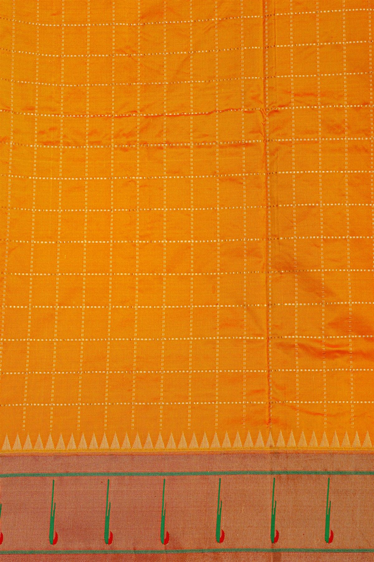 Narayanpet Silk Orange Saree With Muniya Buttis Border