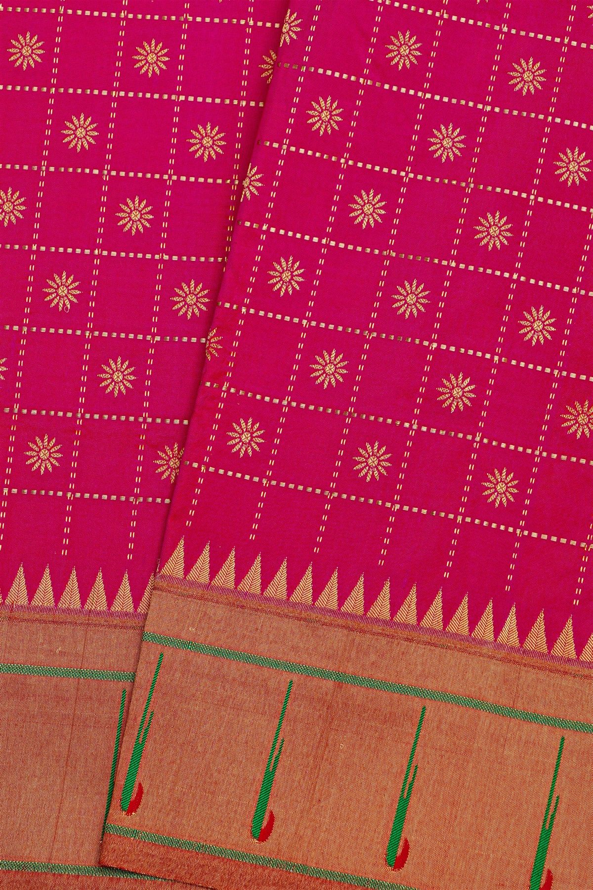Narayanpet Silk Pink Saree With Muniya Buttis Border