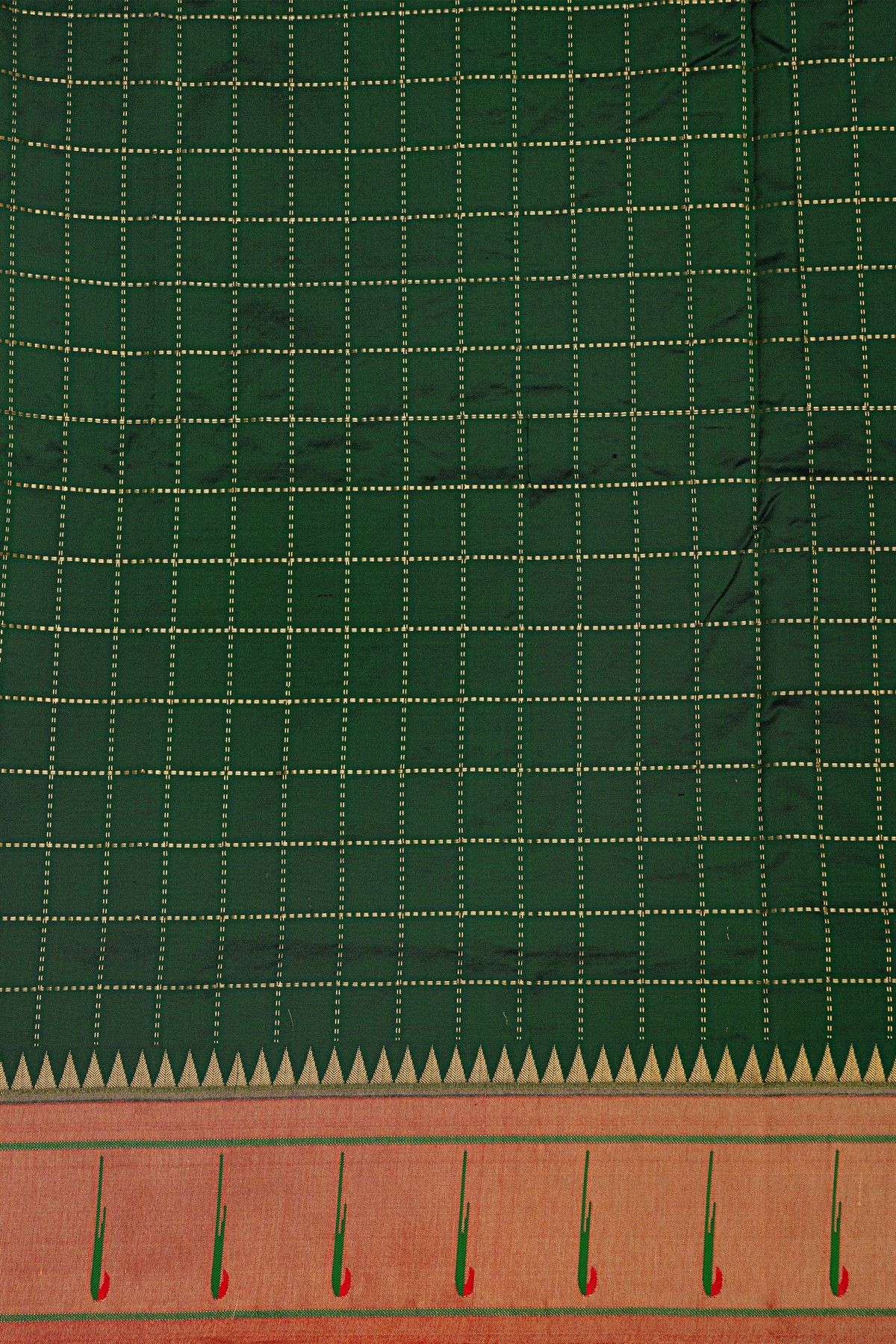 Narayanpet Silk Bottle Green Saree With Muniya Buttis Border
