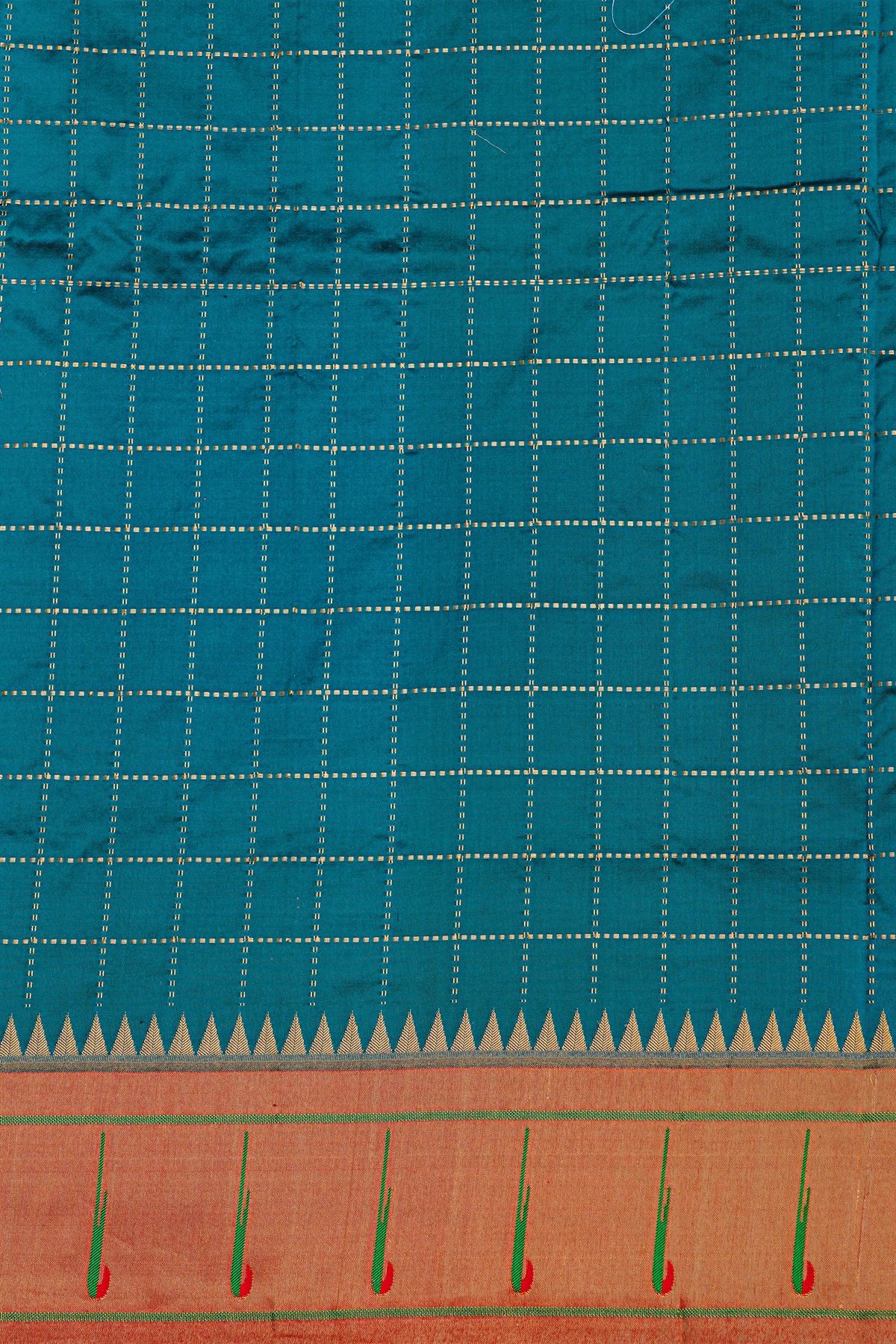 Narayanpet Silk Teal Blue Saree With Muniya Buttis Border