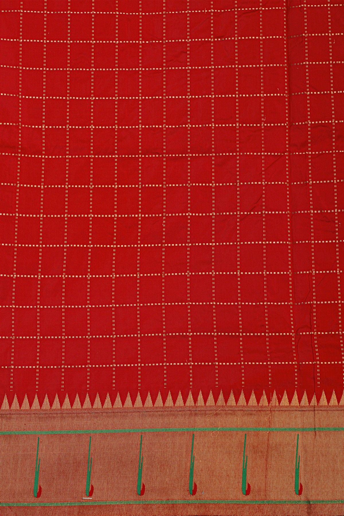 Narayanpet Silk Red Saree With Muniya Buttis Border