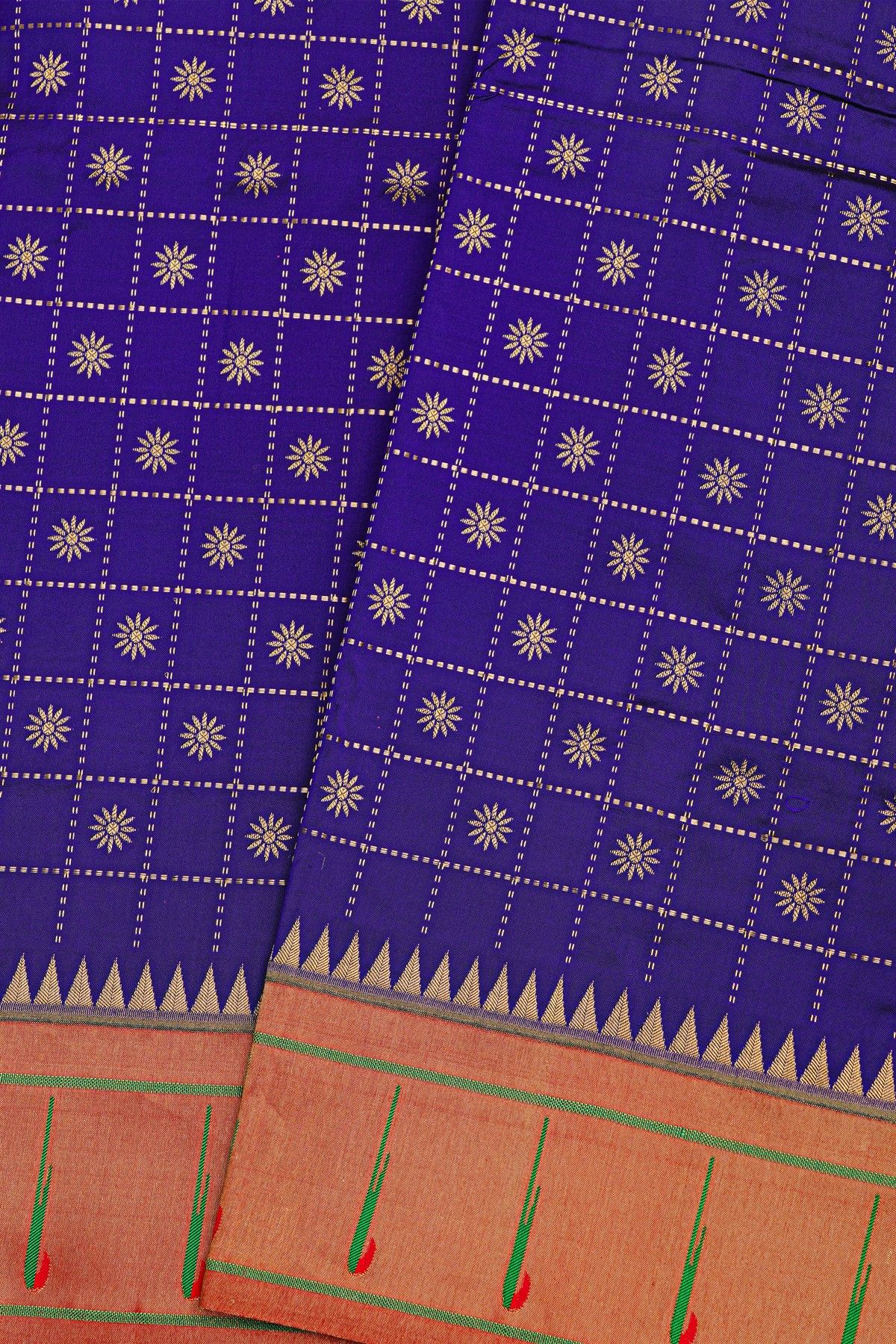 Narayanpet Silk Royal Blue Saree With Muniya Buttis Border