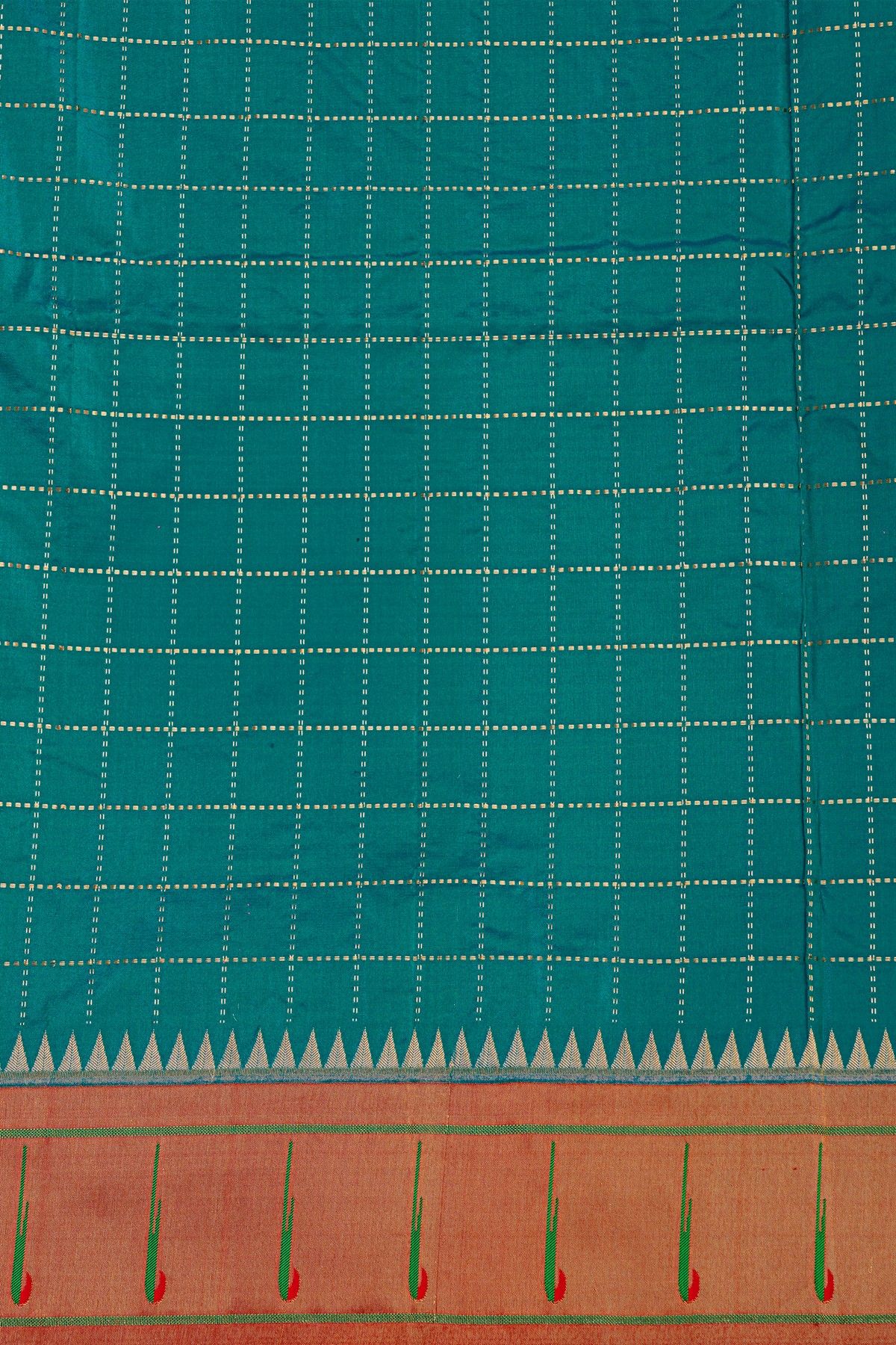 Narayanpet Silk Teal Blue Saree With Muniya Buttis Border