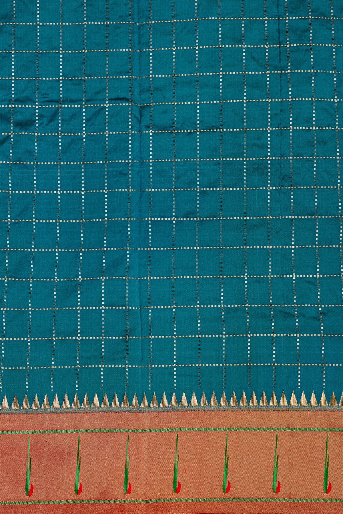 Narayanpet Silk Teal Blue Saree With Muniya Buttis Border