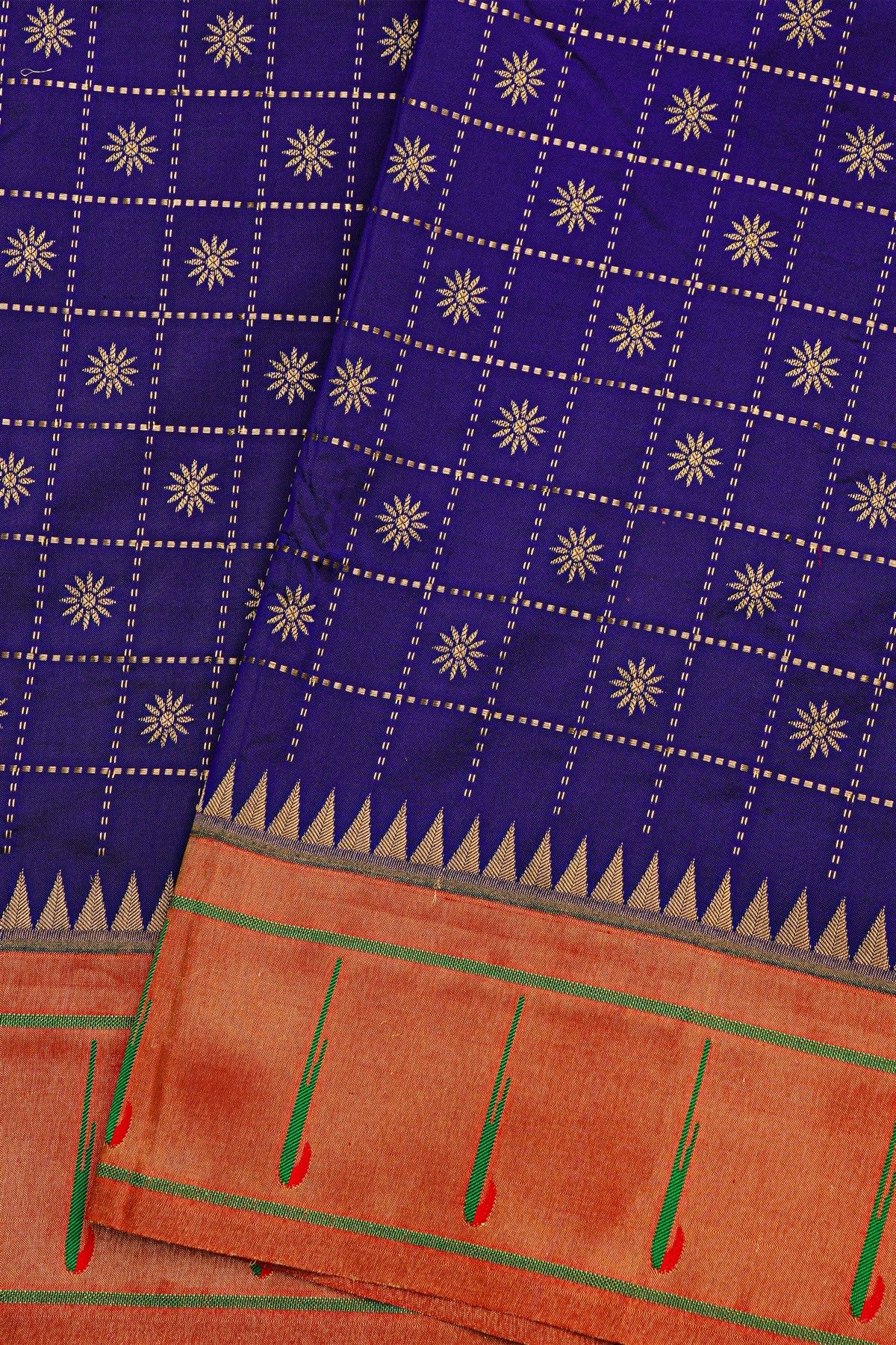 Narayanpet Silk Royal Blue Saree With Muniya Buttis Border