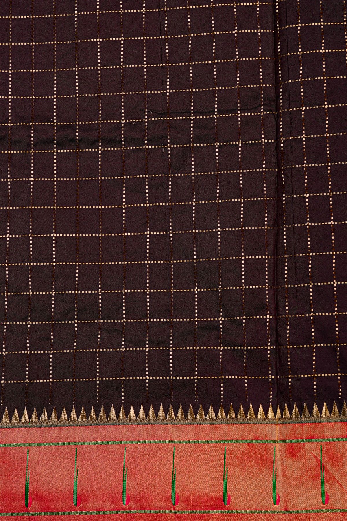 Narayanpet Silk Dark Wine Saree With Muniya Buttis Border