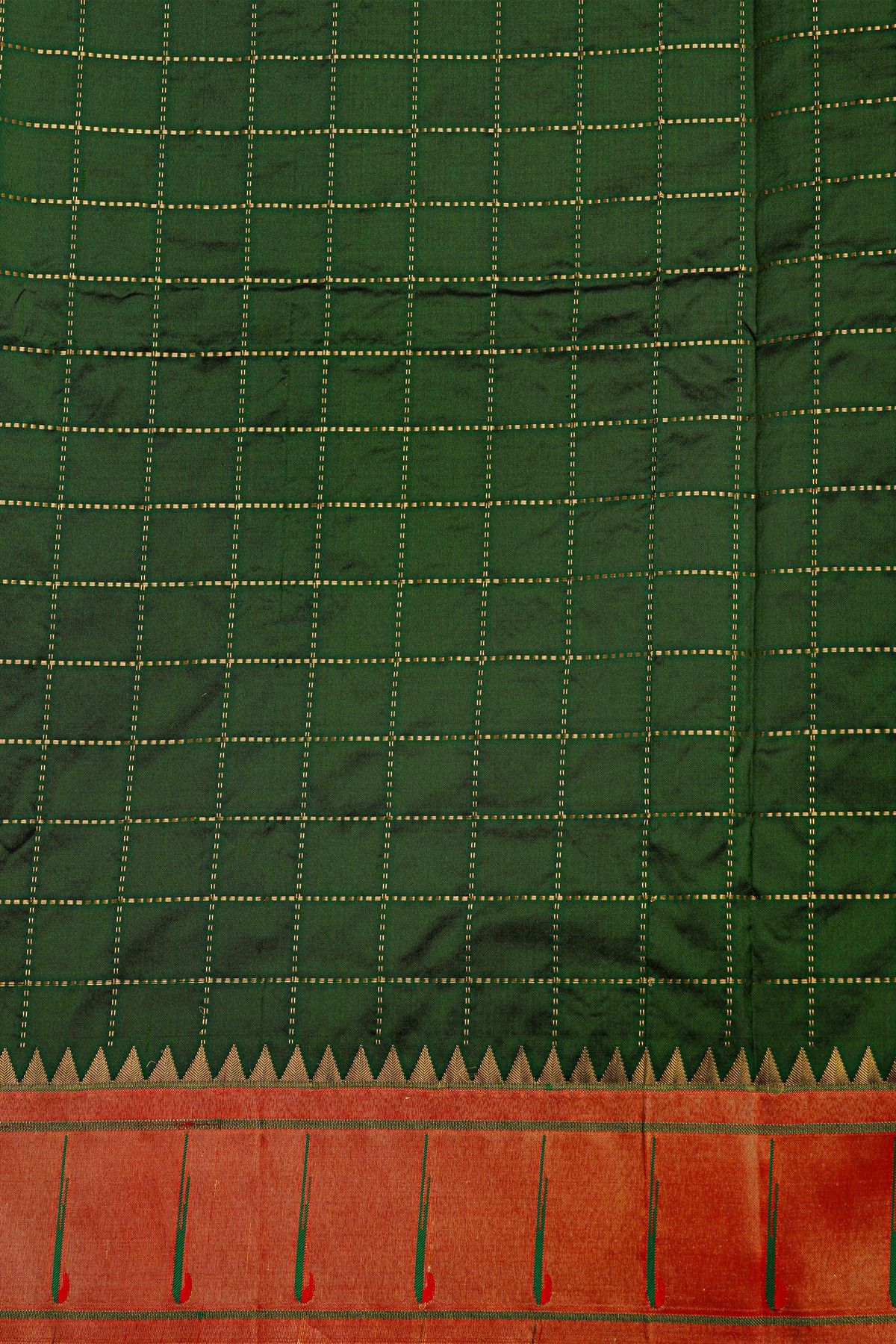 Narayanpet Silk Bottle Green Saree With Muniya Buttis Border