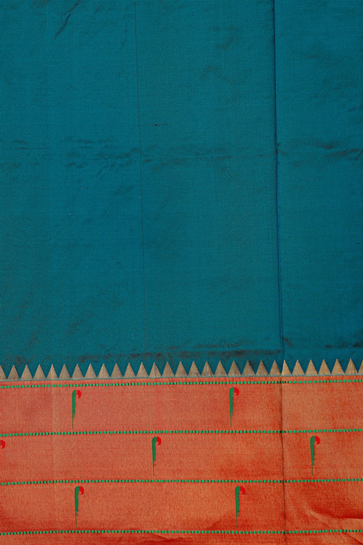 Narayanpet Silk Teal Blue Saree With Muniya Buttis Border