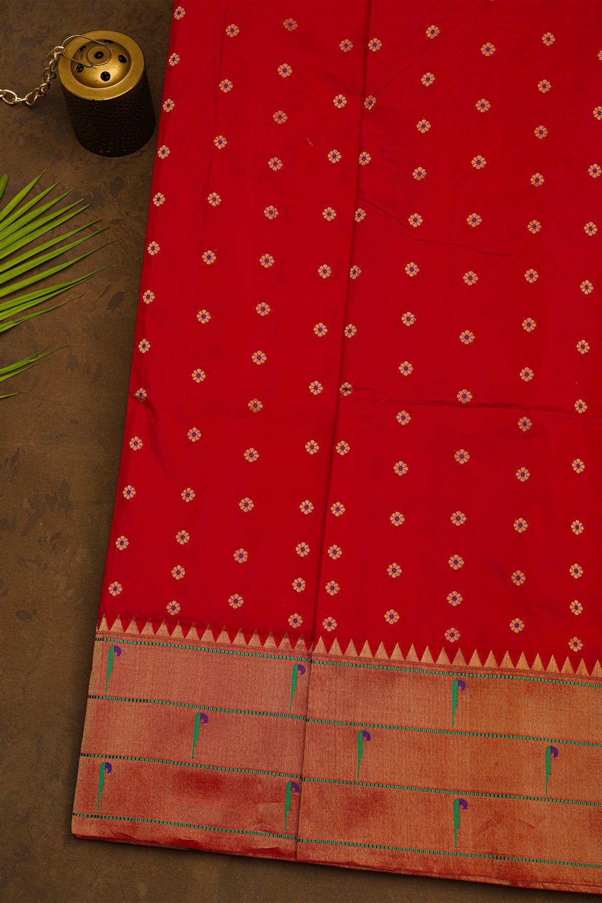Narayanpet Silk Red Saree With Muniya Buttis Border