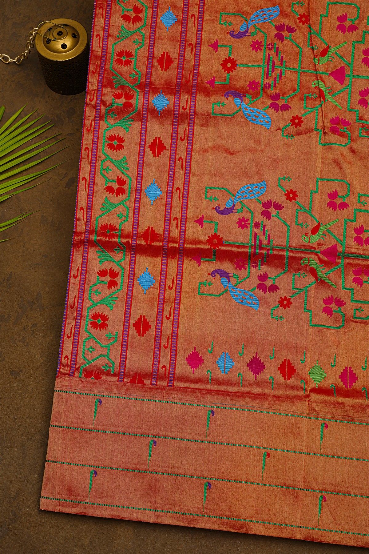 Narayanpet Silk Red Saree With Muniya Buttis Border