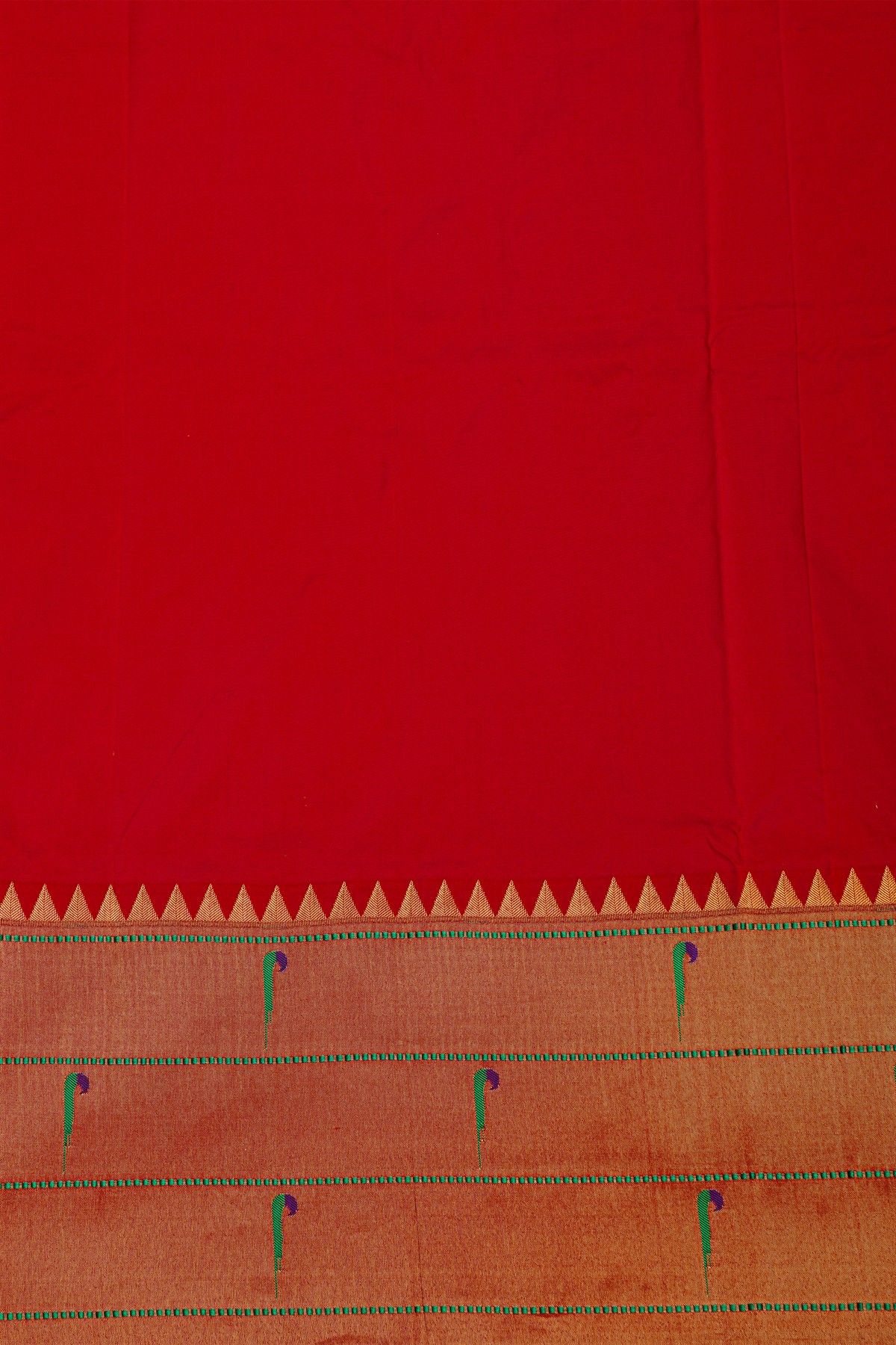 Narayanpet Silk Red Saree With Muniya Buttis Border
