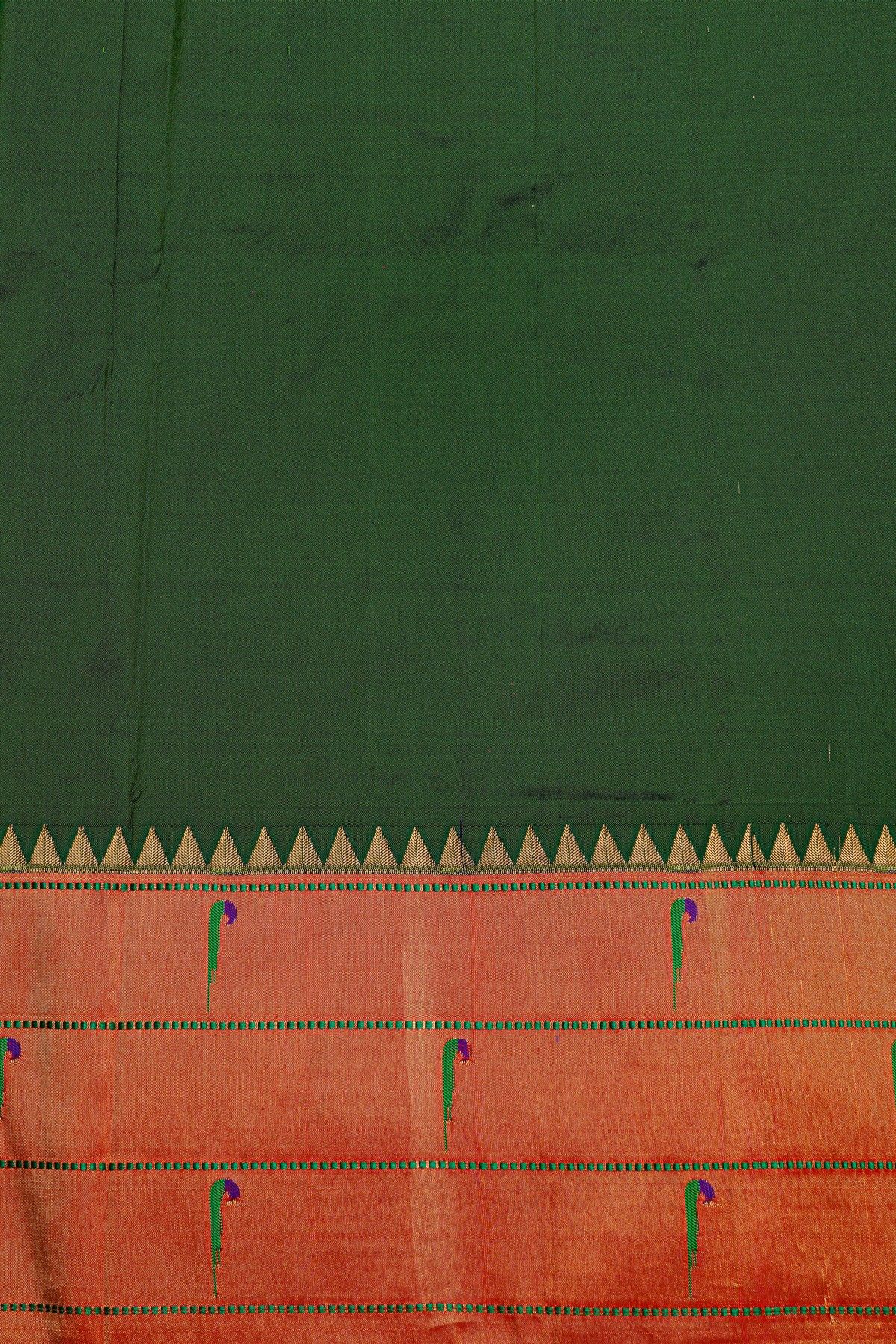 Narayanpet Silk Bottle Green Saree With Muniya Buttis Border