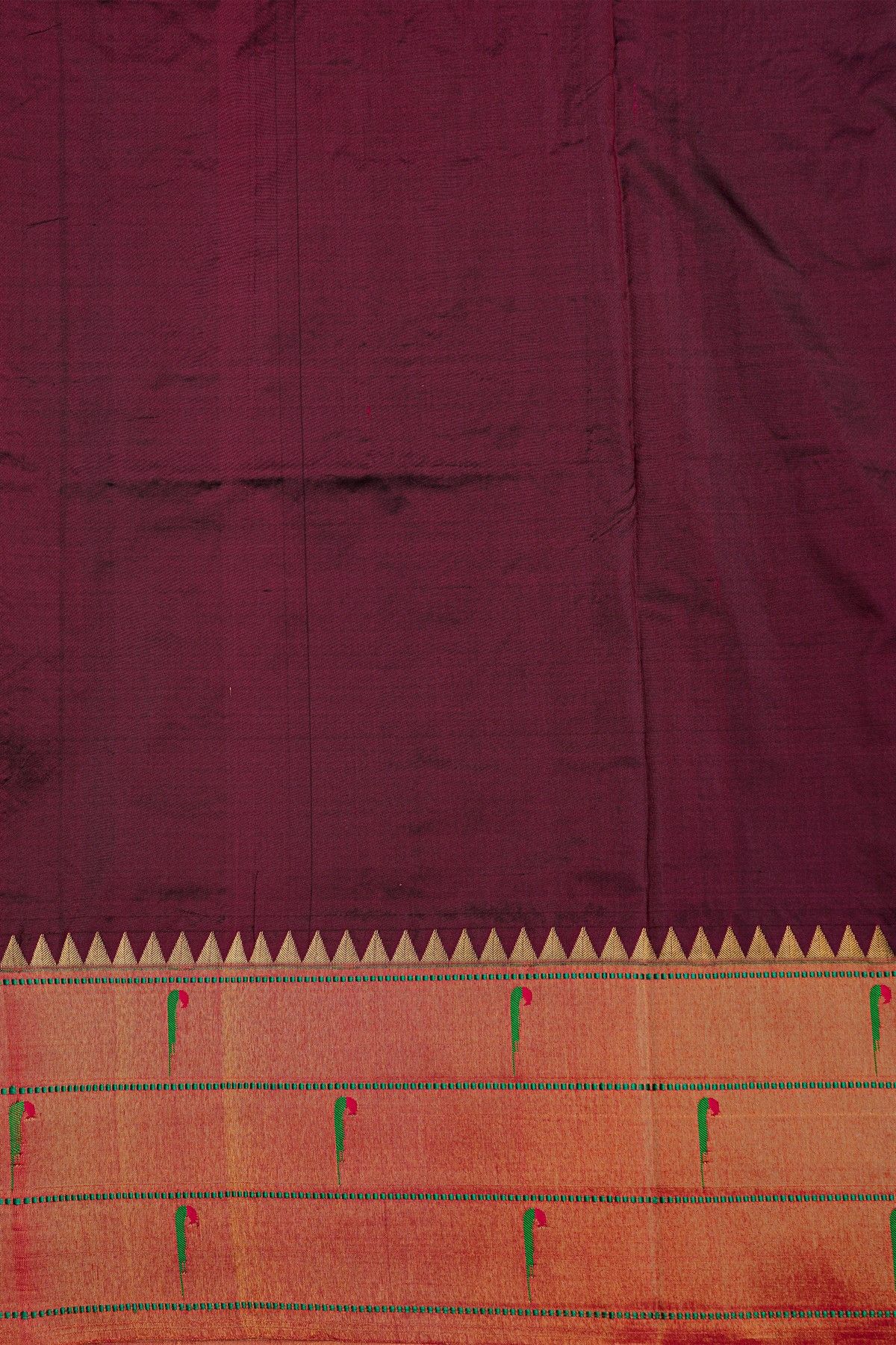 Narayanpet Silk Burgundy Saree With Muniya Buttis Border