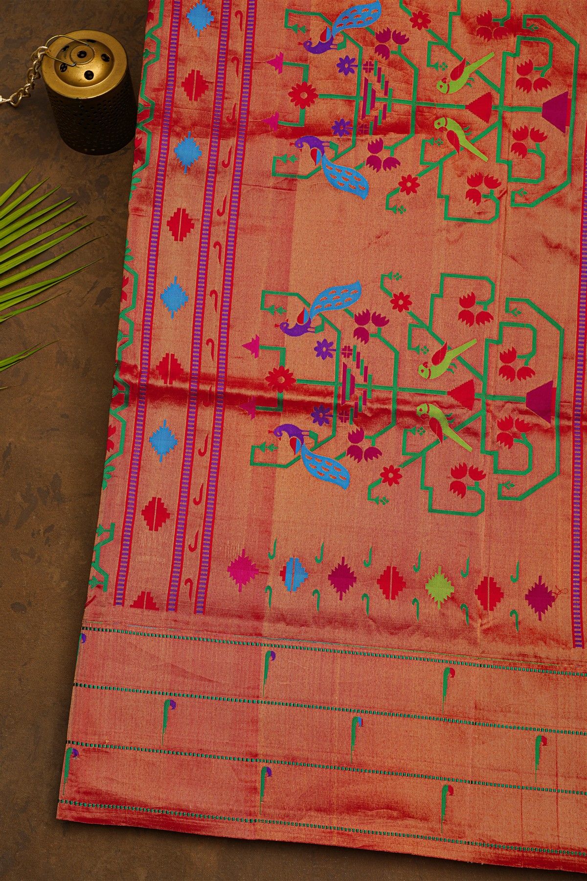 Narayanpet Silk Rani Pink Saree With Muniya Buttis Border