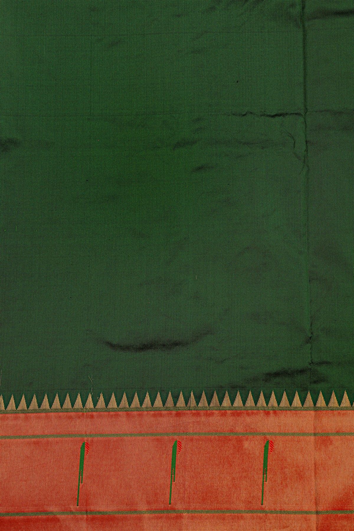 Narayanpet Silk Bottle Green Saree With Muniya Buttis Border